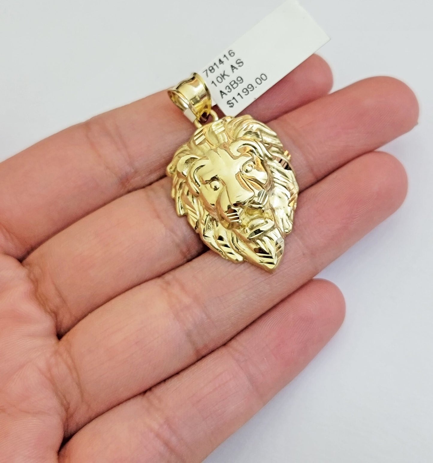 Real 10k Yellow Gold Pendant Lion Head Charm 2'' Inch For Mens's 10KT Gold / AS