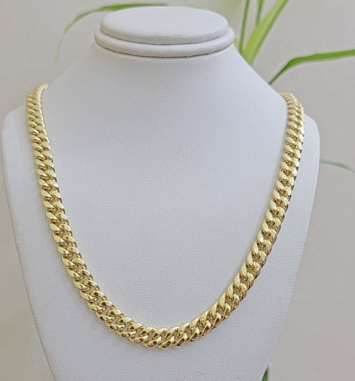 Real 10k Yellow Gold Chain Necklace 7mm Miami Cuban Link 20 inch Men Women 10KT