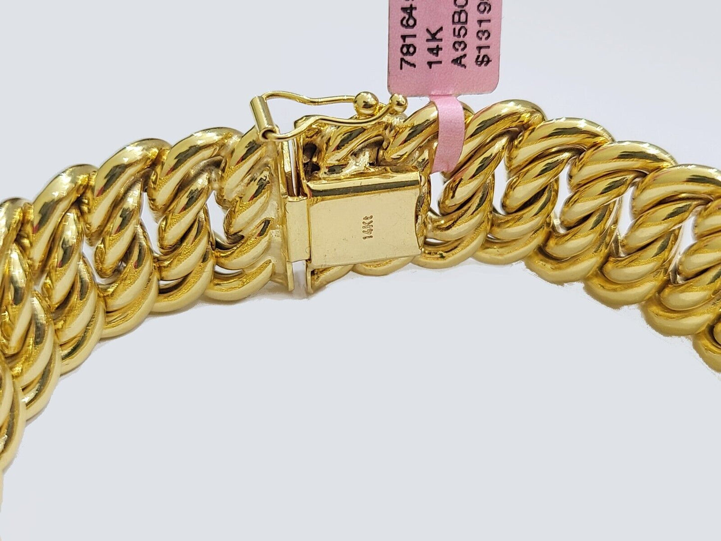 Real 14k Yellow Gold Bracelet 13mm 8 Inch Flat Byzantine Box Clasp Men Women