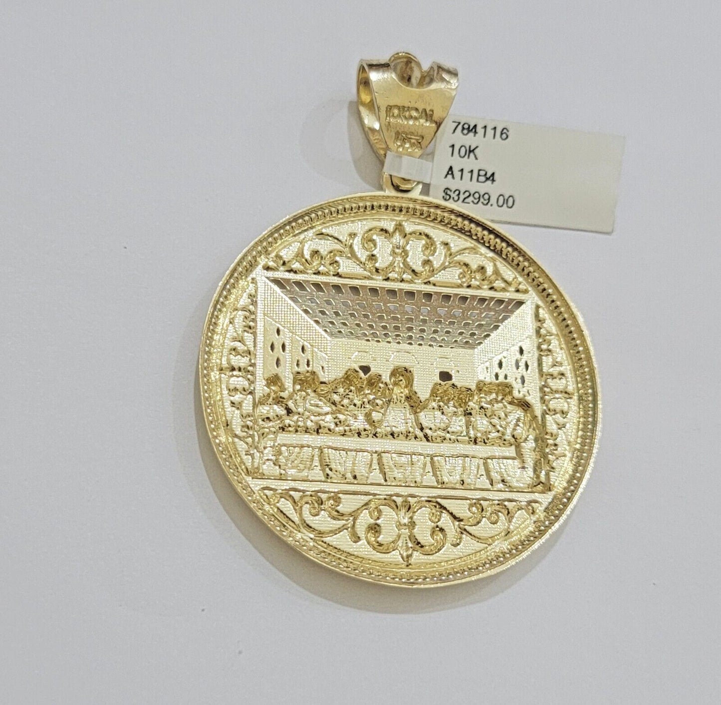 REAL 10k Yellow Gold Pendant Last Supper charm For Mens