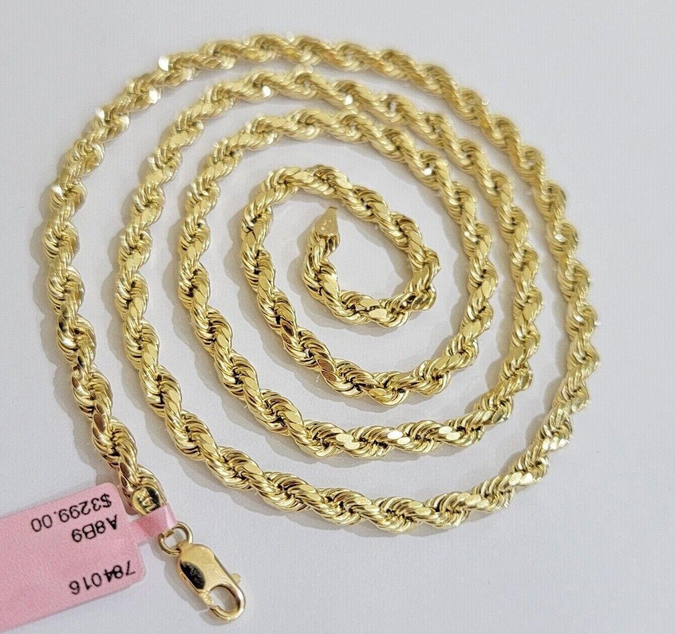 Real 10k Yellow Gold Rope Chain Necklace 4mm 18-28 Inch Diamond Cut Mens 10kt