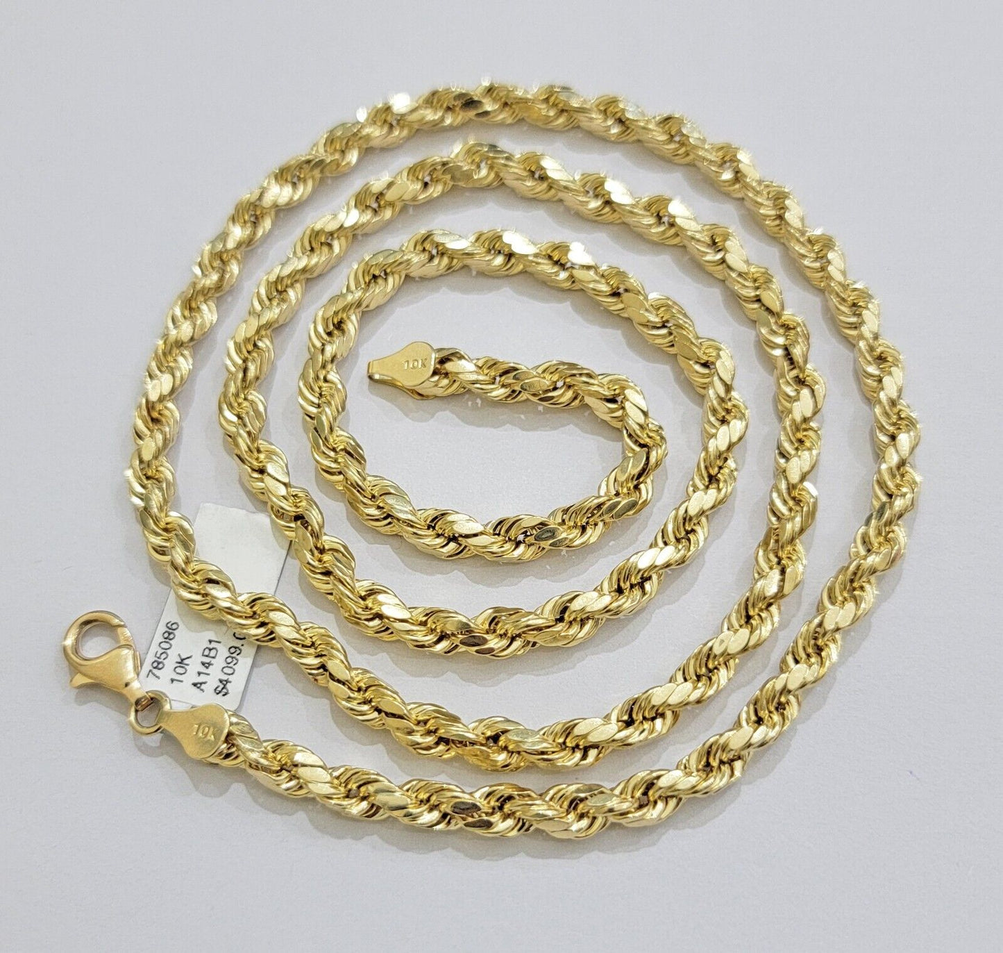 Real 10K Yellow Gold Rope Chain 6mm Necklace 20 in 22 in 24 in 26 in 28 in 30 in