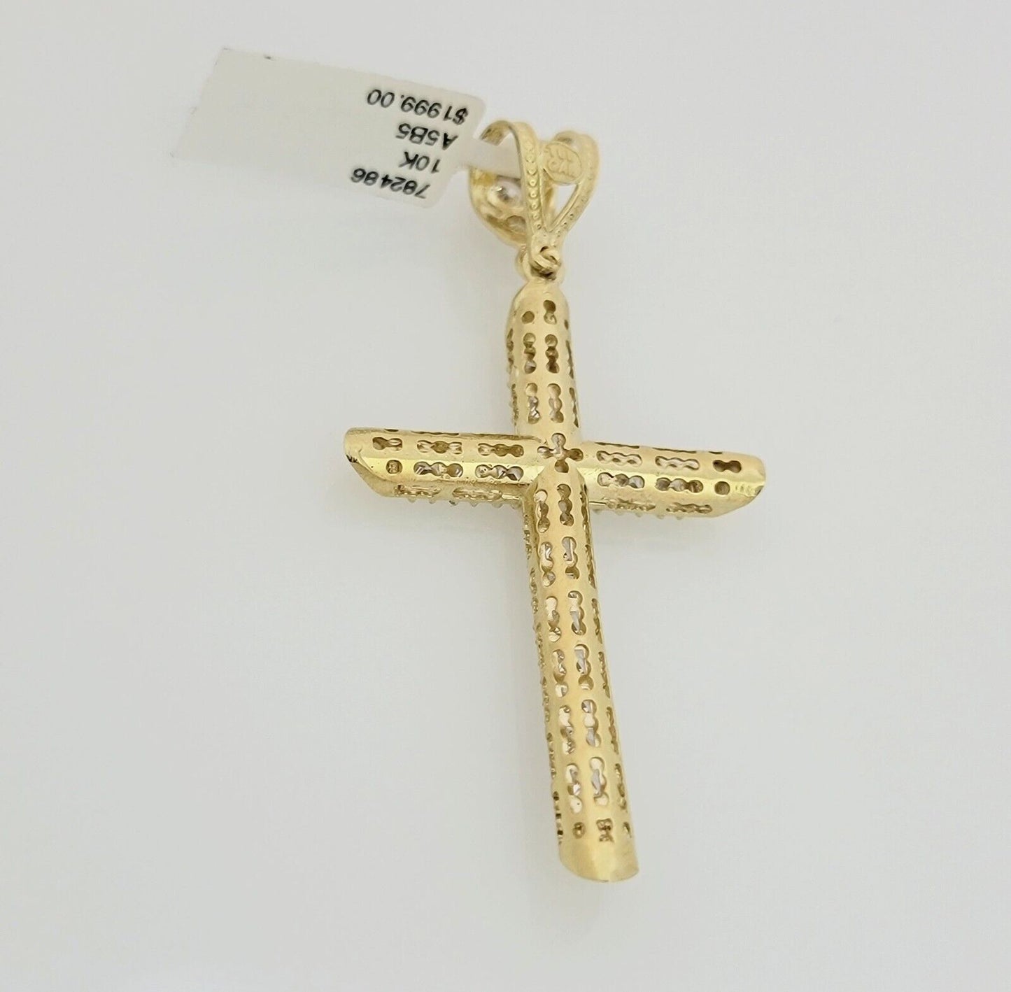 Real 10k Gold Rope Chain Cross SET Stone Charm Pendant Solid Necklace 4mm 24Inch