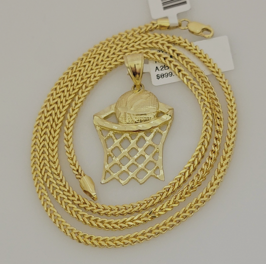 Real 10k Gold Basketball Charm & Franco Chain SET 10kt 2.5mm Franco Necklace 22"
