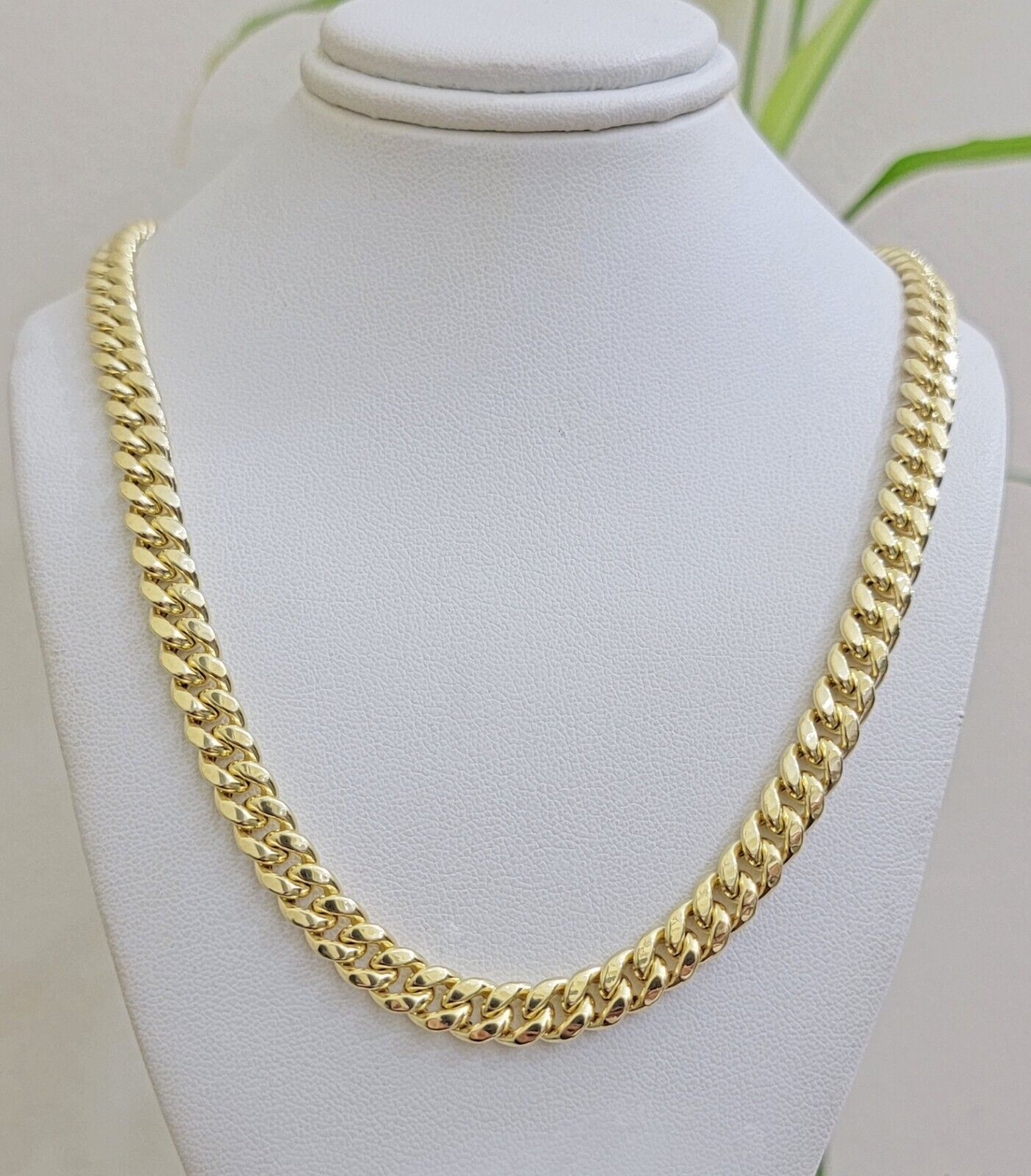 Real 10k Yellow Gold Chain Necklace 7mm Miami Cuban Link 20 inch Men Women 10KT