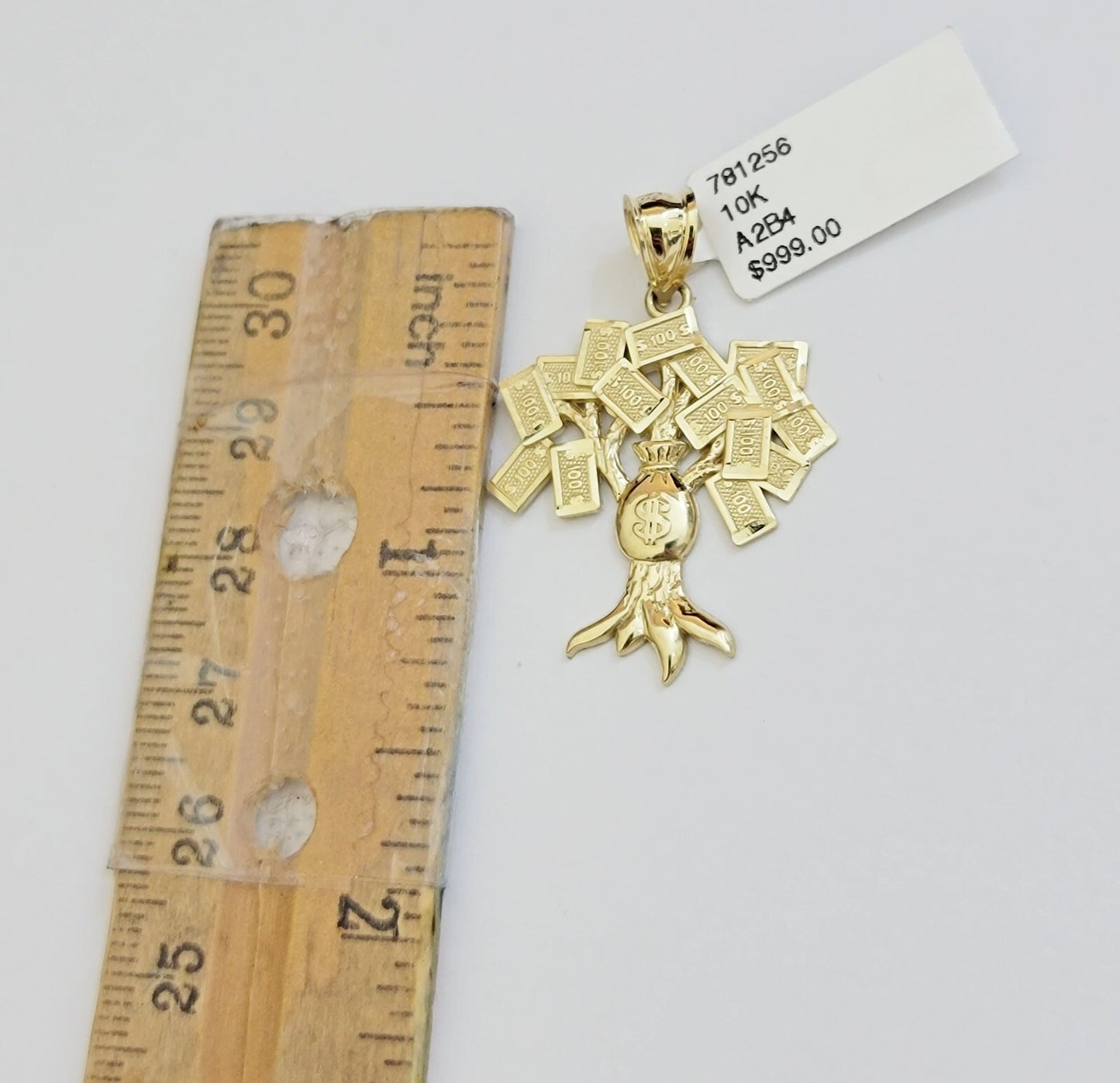 Real 10k Yellow Gold charm Money Tree Pendant 1.2 Inch For Mens 10KT /AS