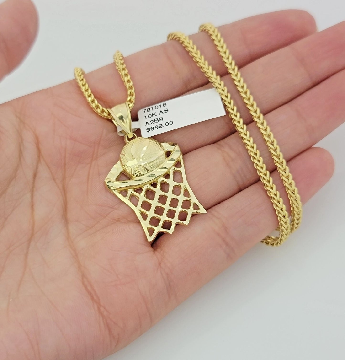 Real 10k Gold Basketball Charm & Franco Chain SET 10kt 2.5mm Franco Necklace 24"