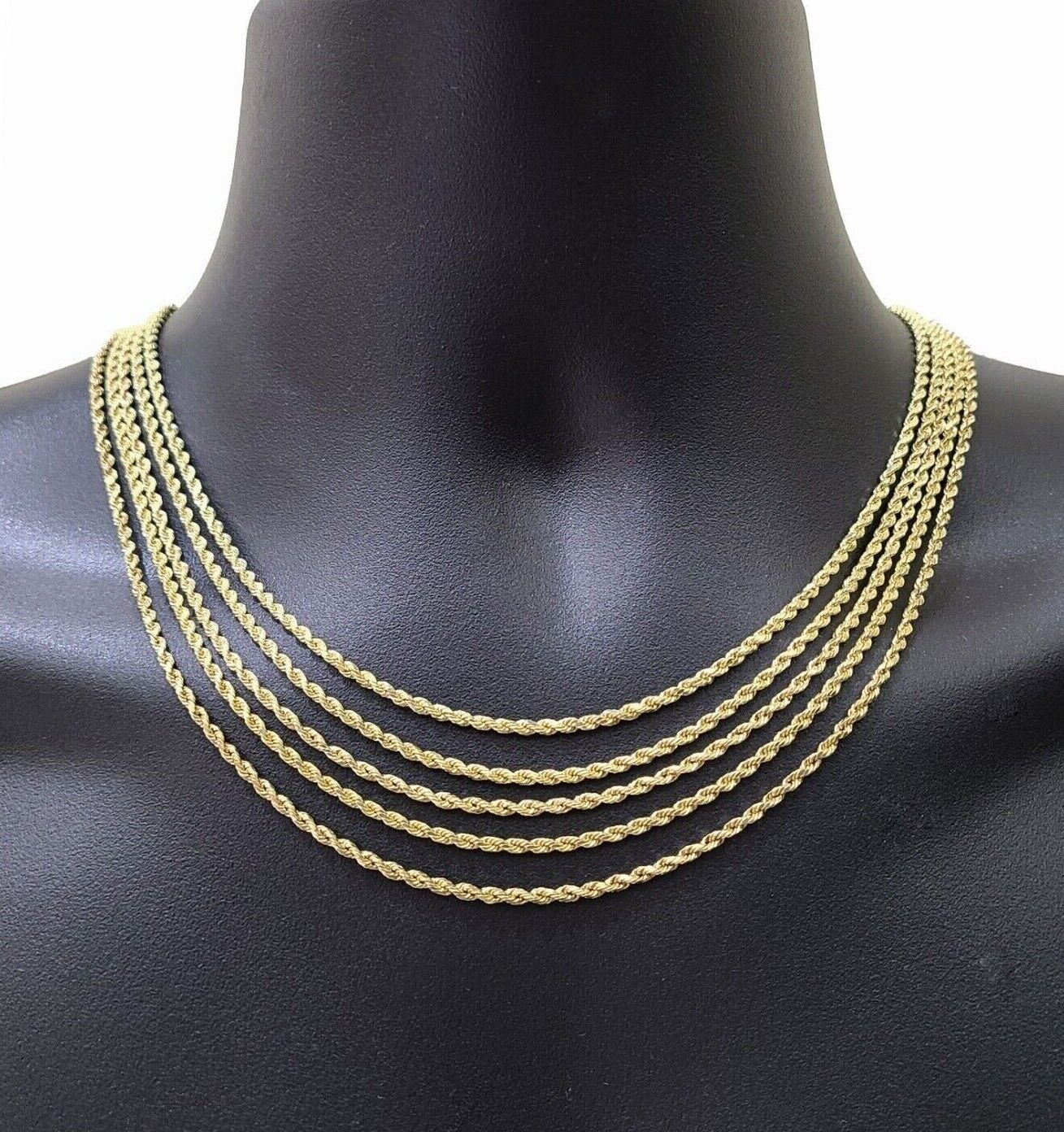 Real 14K Yellow Gold Rope Chain Necklace 2.5mm 3mm 4mm 5mm 18-26 inch Men Women 5 mm / 18 inch