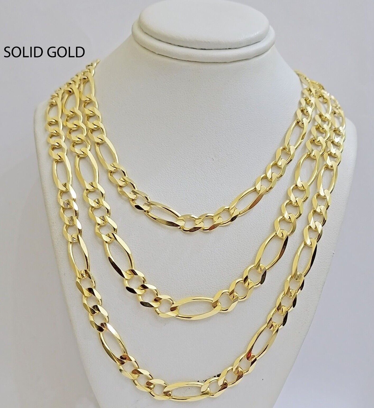 Figaro Link Chain 14k Yellow Gold 8mm Necklace 18- 30 Inch SOLID 14kt STRONG