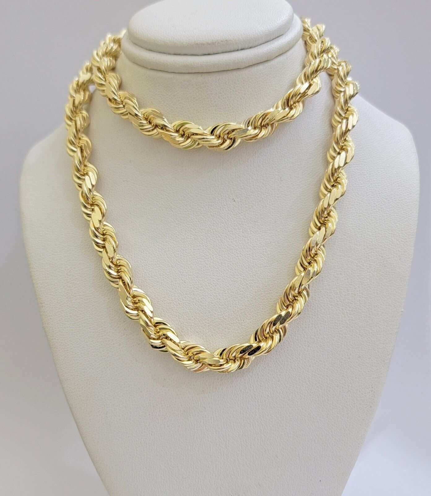 Real 10k Gold Rope Chain Necklace 8mm 22 Inch Diamond Cut SOLID 10kt Yellow Gold