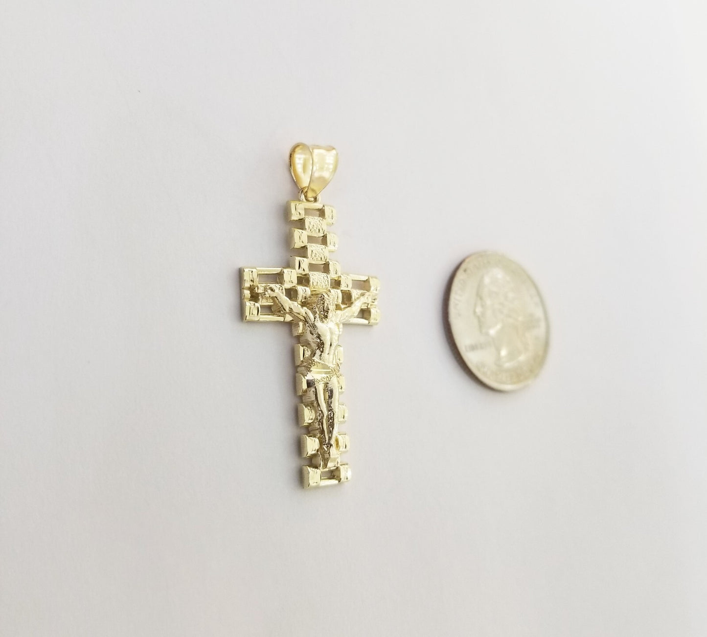 Real 10k Yellow Gold Cross Pendant Charm Jesus Crucifix Men 10kt