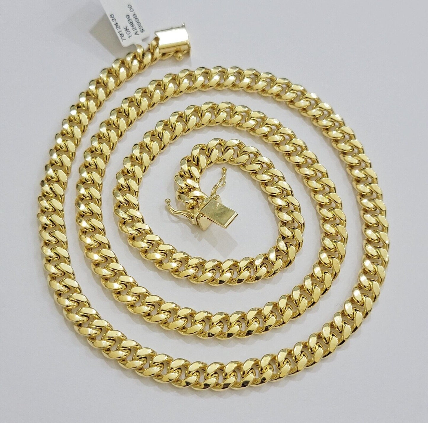 Real 10k Yellow Gold Chain Necklace 7mm Miami Cuban Link 20 inch Men Women 10KT