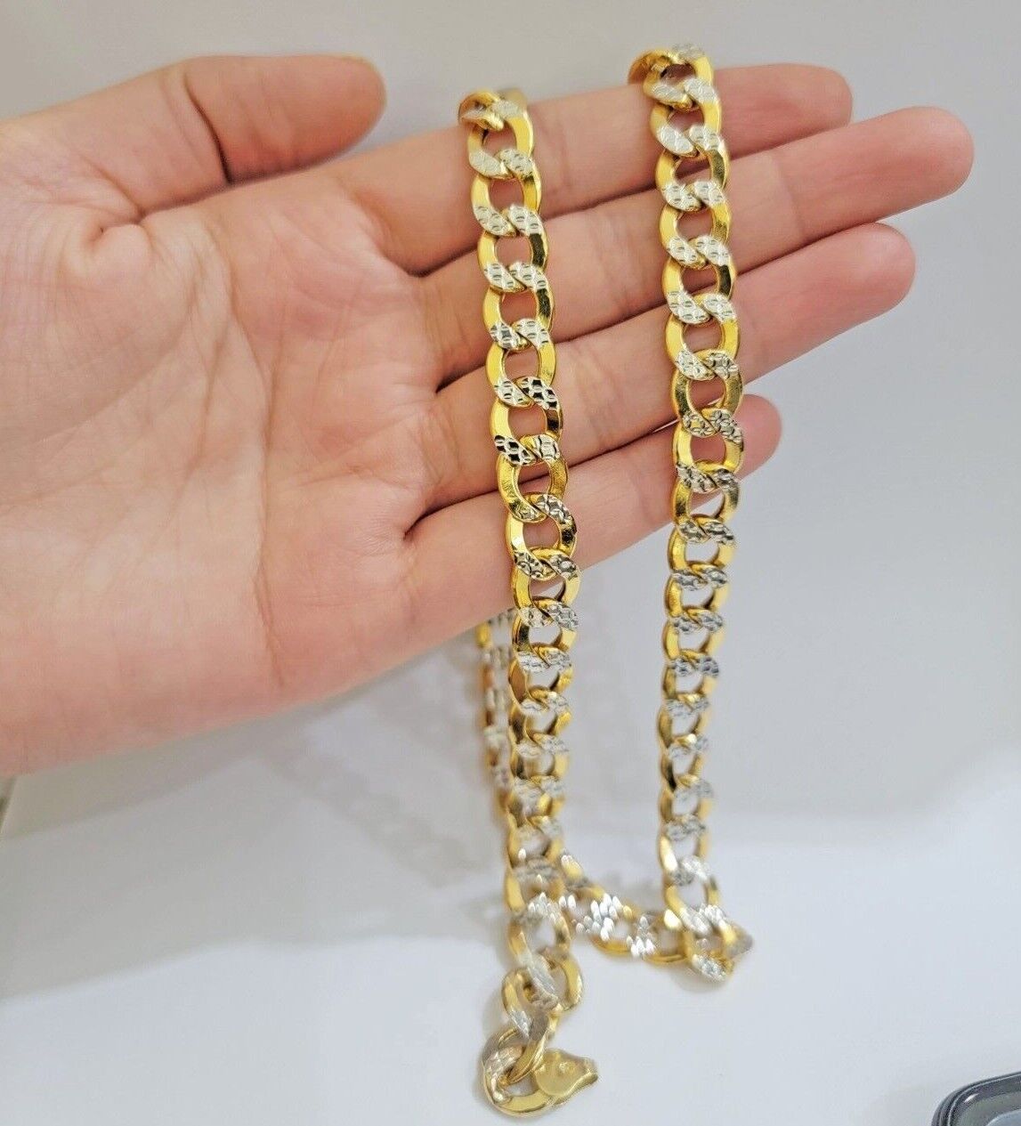 Real 10k Yellow Gold Chain Curb Link Necklace 10mm 18-30 Inch Diamond Cuts