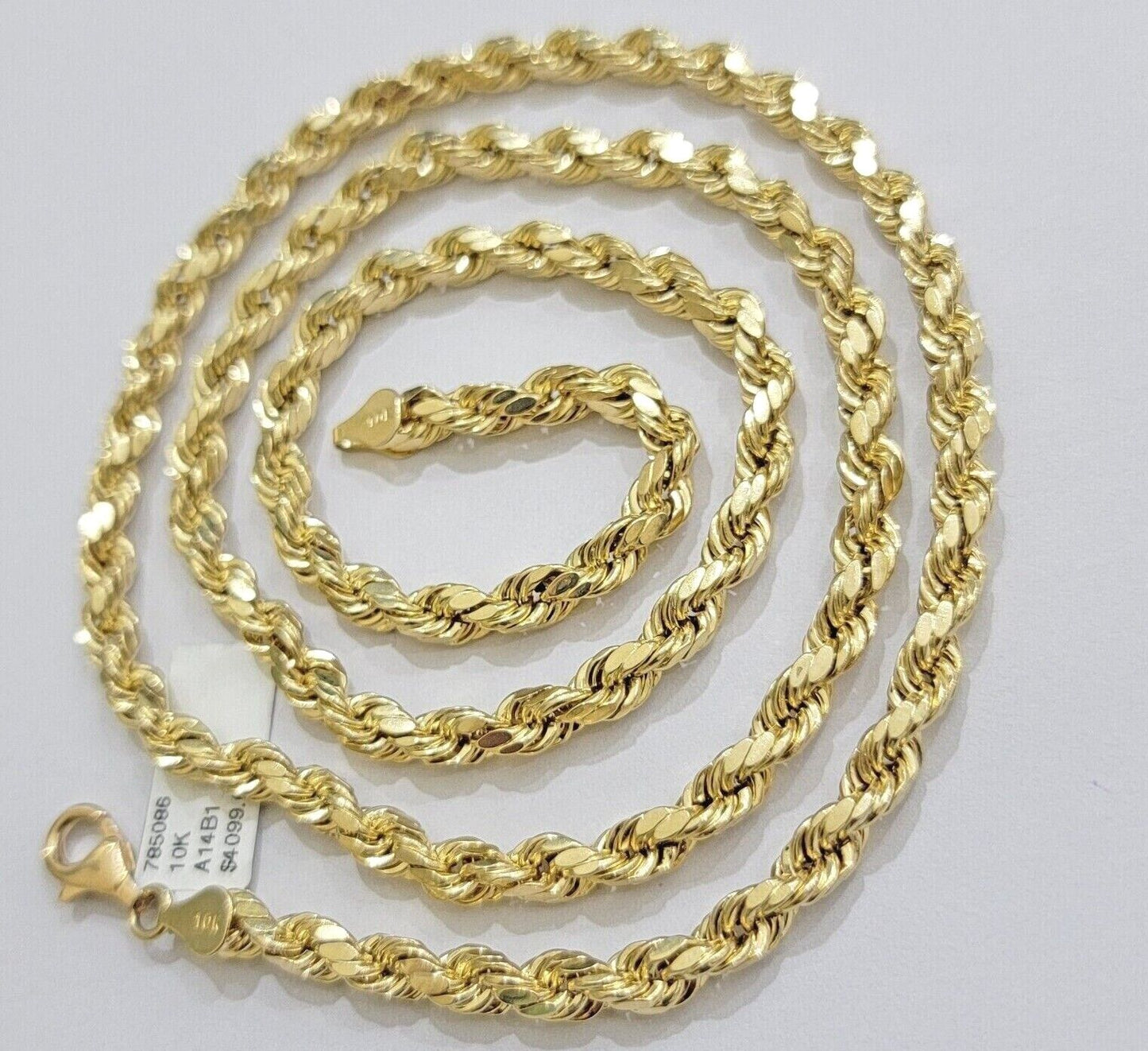 Real 10k Yellow Gold Rope Chain Necklace 6mm 18-28 Inch Diamond Cuts Men's 10kt