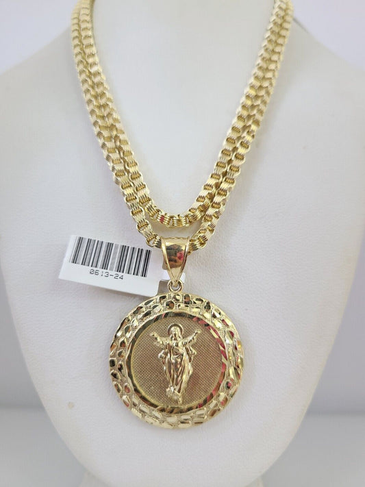 10k Gold Byzantine Chain Nugget Jesus Pendant SET REAL 10kt 3mm 18"-28" 10Kt