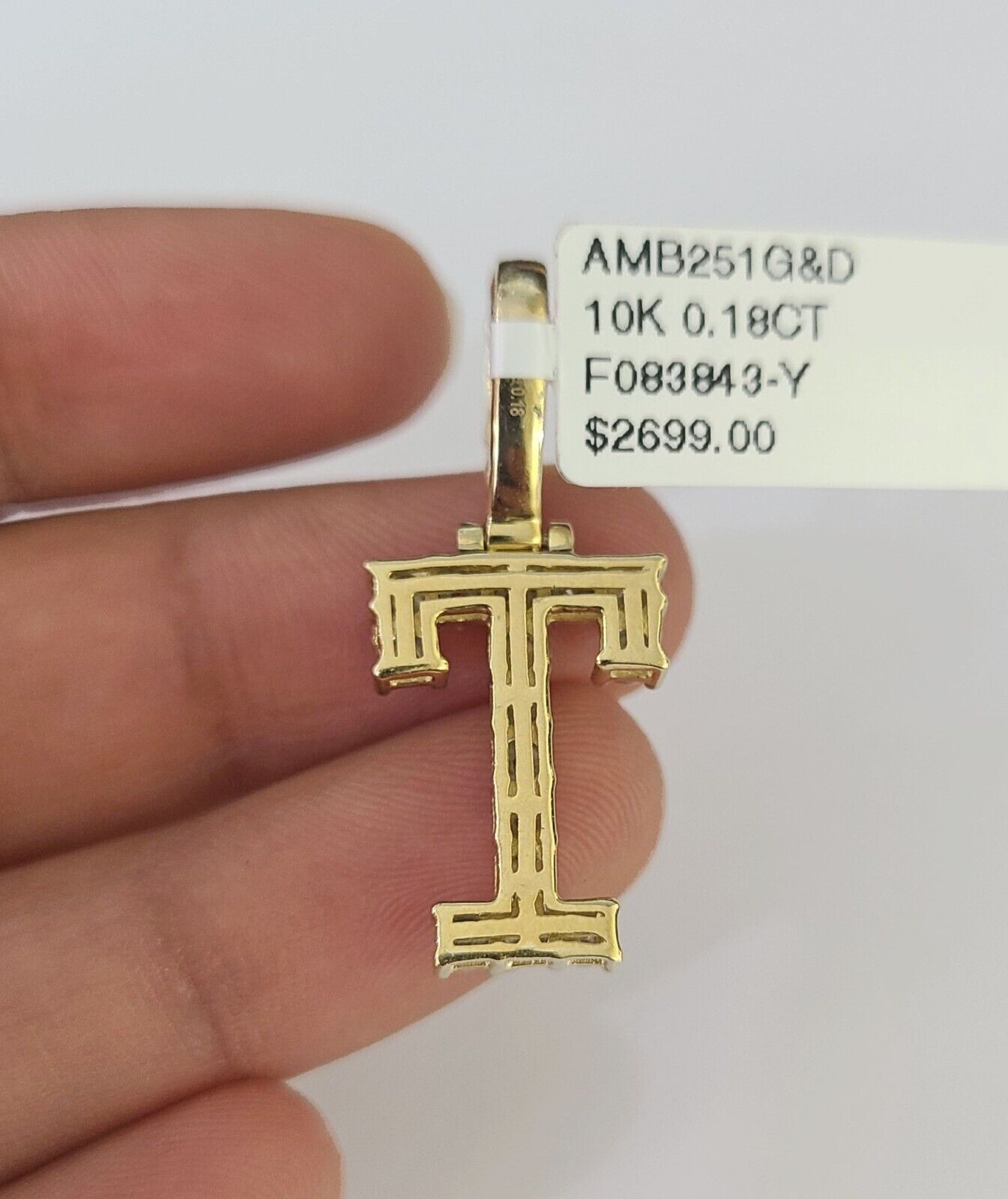 Real 10k Gold Necklace Chain Diamond T Alphabet Charm SET 3mm Miami Cuban Link