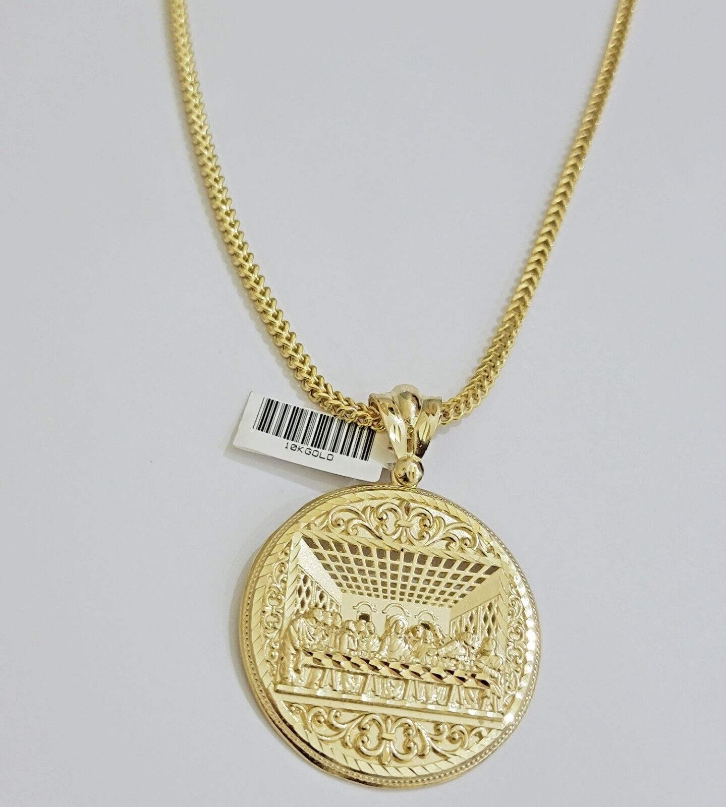 REAL 10k Gold Franco Chain Necklace 26 Inch Last Supper Pendant SET 10KT For Men