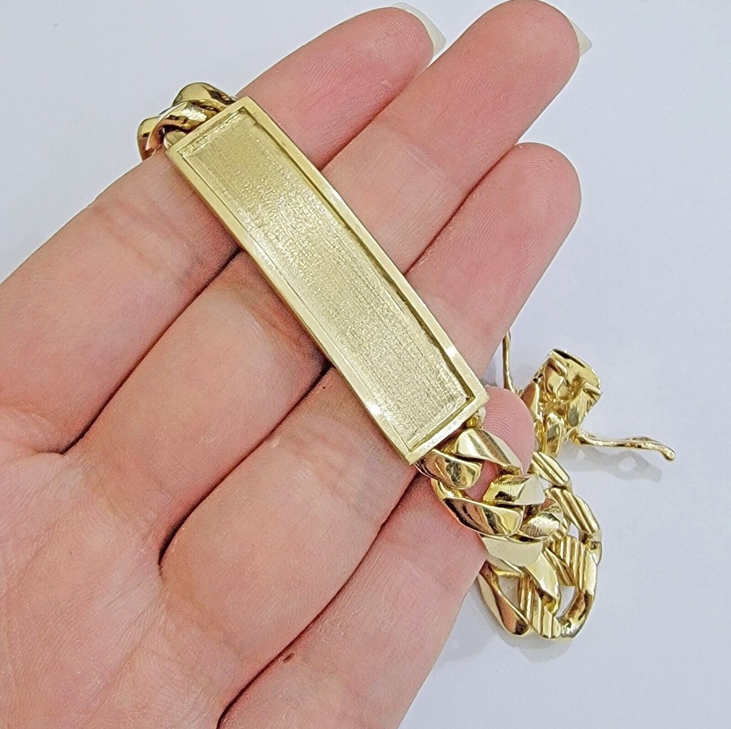Real 14k Gold Bracelet ID Name Plate 8 Inch Miami Cuban Link 10mm Men SOLID 14KT