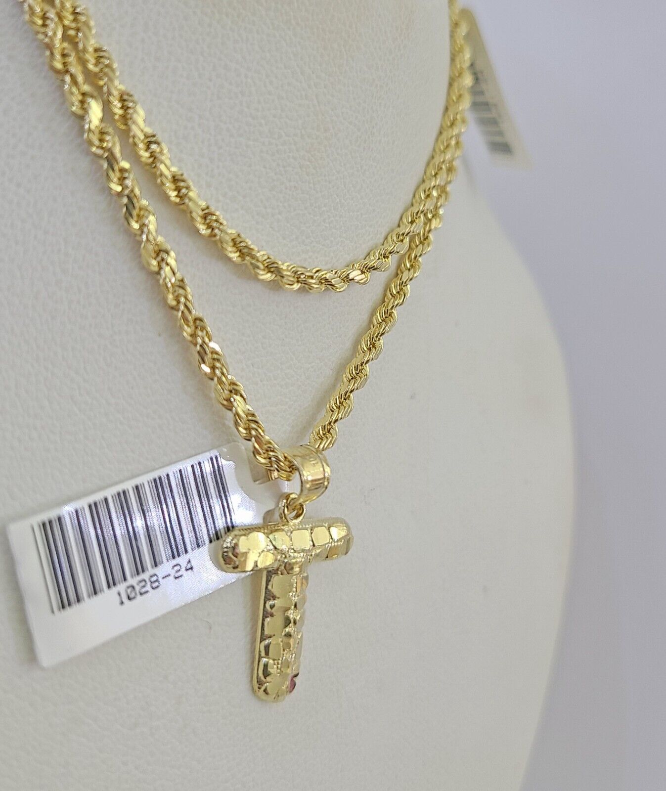 10k Gold Initial T Charm Rope Chain 16"-26" 2.5mm SET Necklace Alphabet Pendant