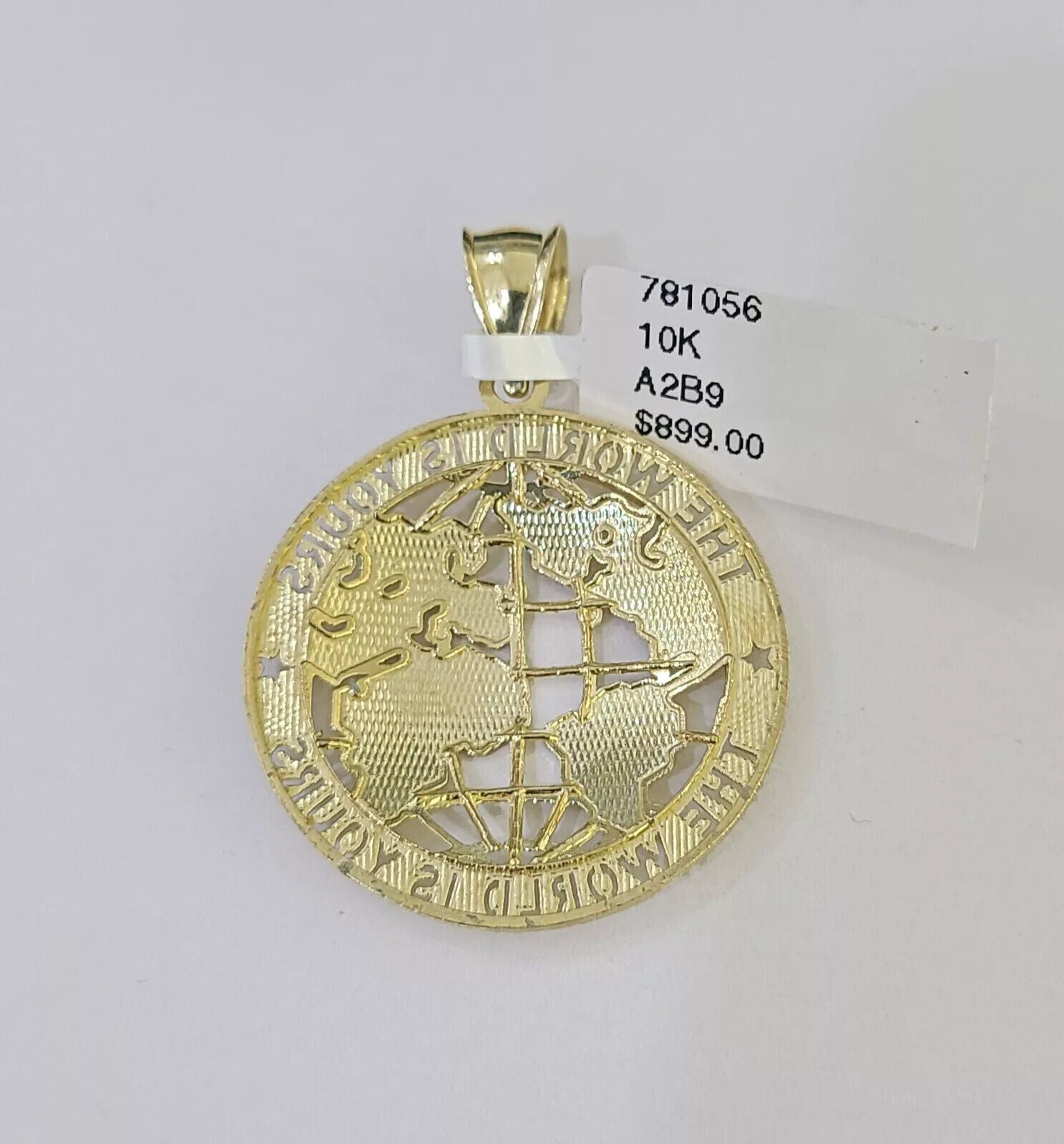 Real 10k Gold Rope Chain Charm World Map Pendant SET 4mm 18-28 inch Necklace