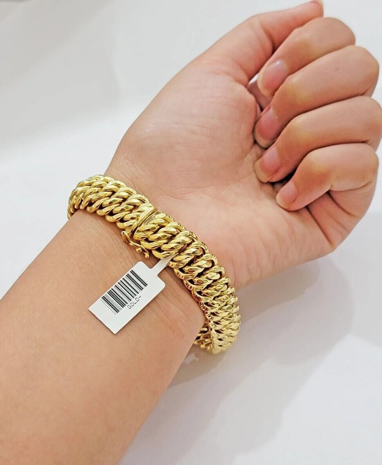 Real 14k Yellow Gold Bracelet 13mm 8 Inch Flat Byzantine Box Clasp Men Women