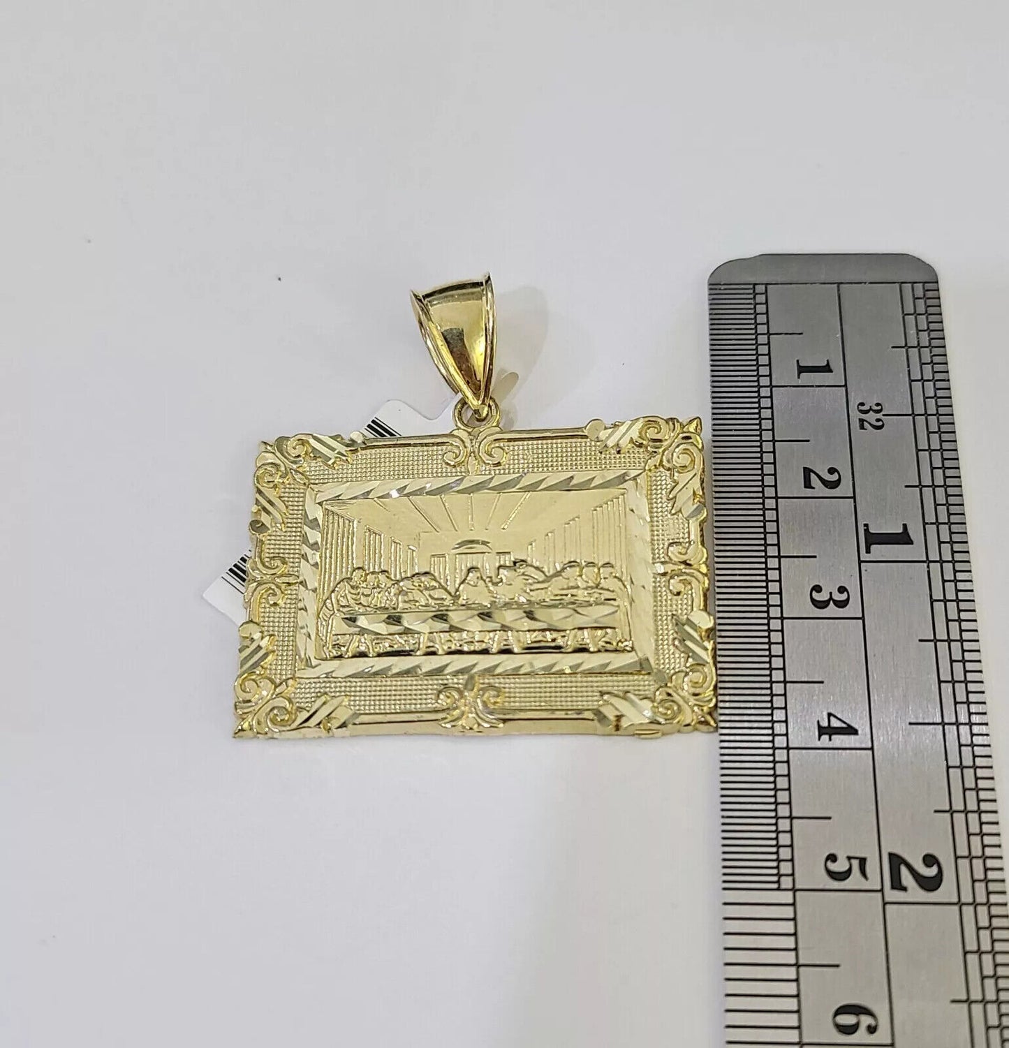 10k Gold Byzantine Chain Necklace Last supper charm Pendant SET REAL 10kt Men's