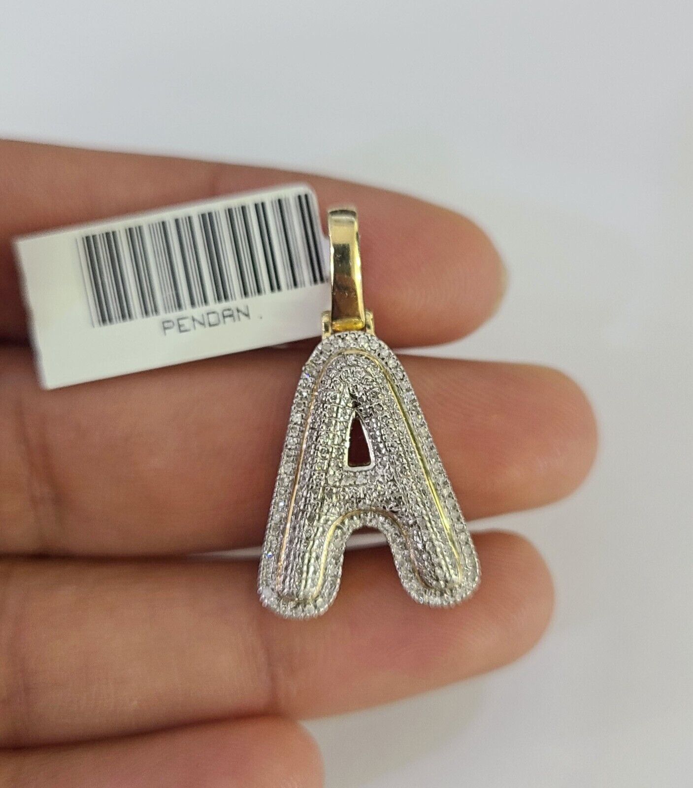 Real 10k Gold Necklace Chain Diamond A Alphabet Charm SET 3mm Miami Cuban Link