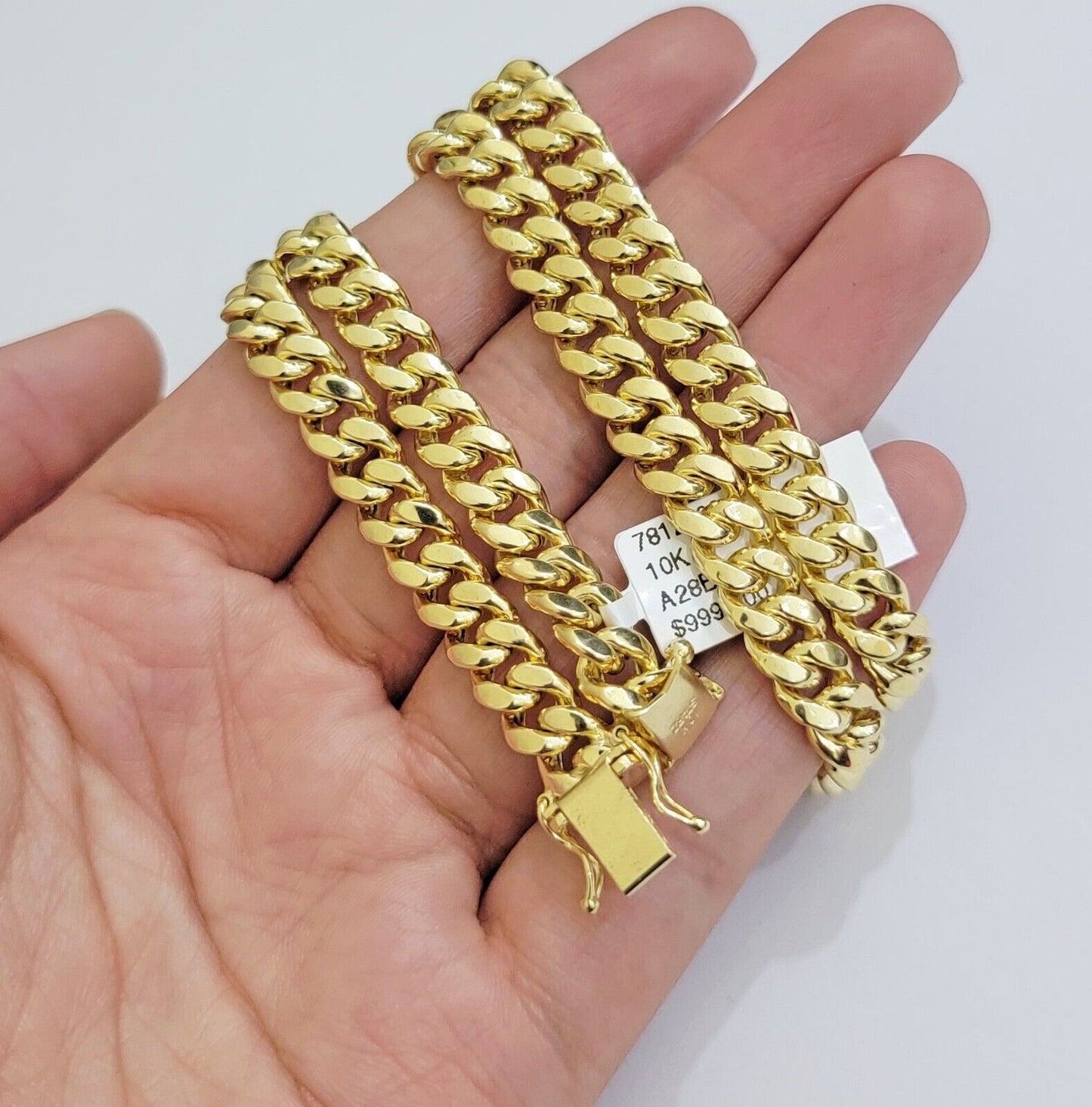 Real 10k Yellow Gold Chain Necklace 7mm Miami Cuban Link 20 inch Men Women 10KT