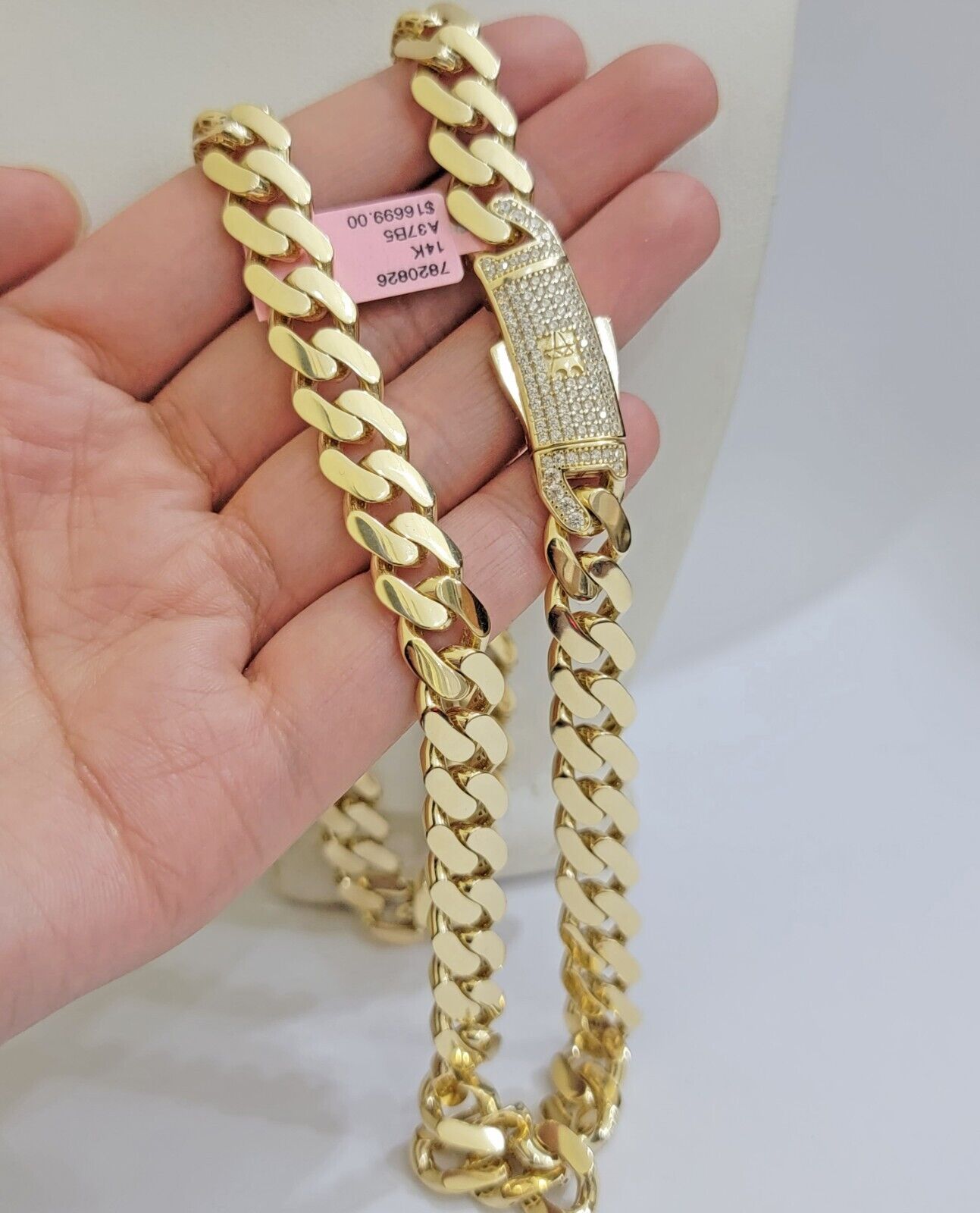 Real 14K Yellow Gold Necklace Royal Monaco Chain 10mm chain 30 Inch Men Puro ORO