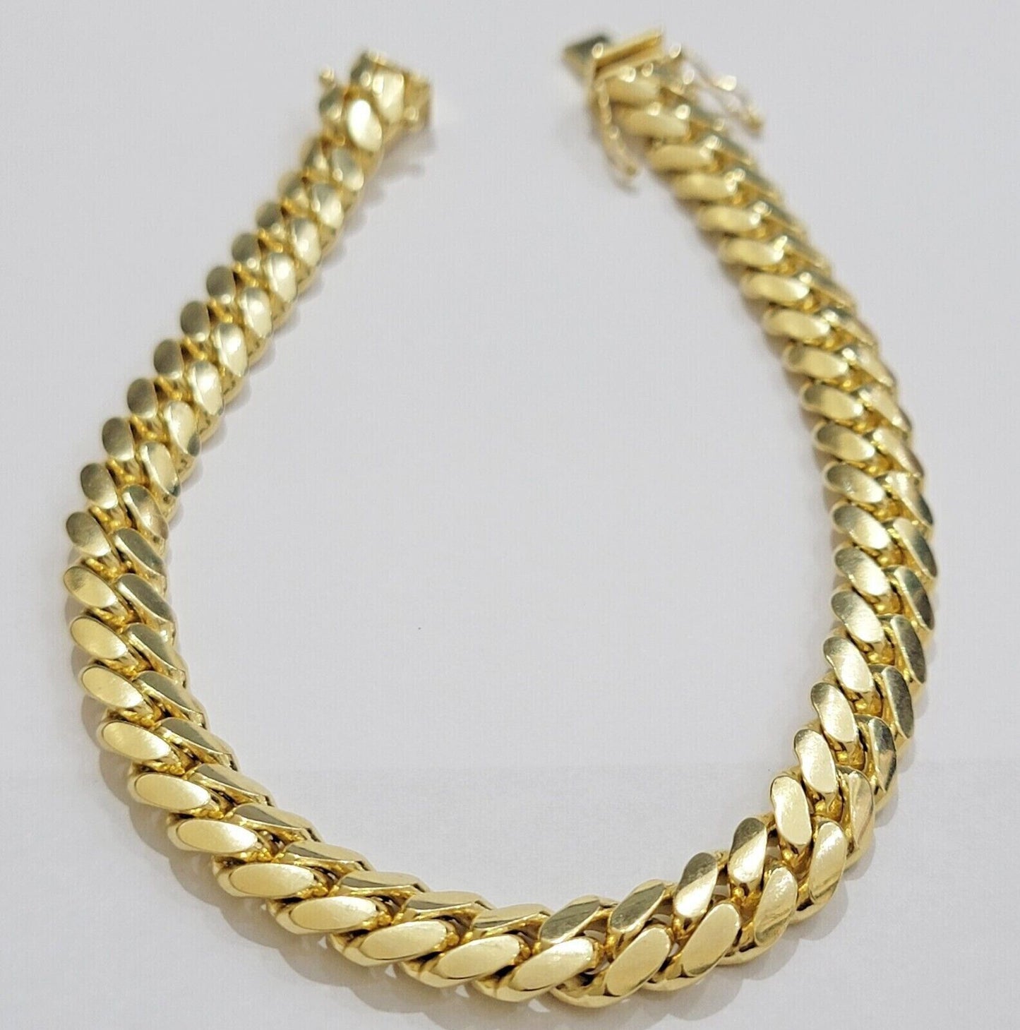 Solid 14k Yellow Gold Cuban Link Bracelet 8mm 7.5 Inch REAL Miami Links Foe Mens