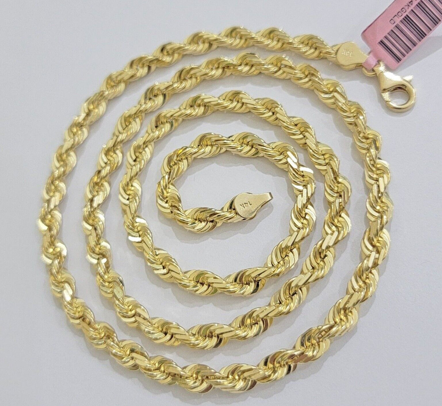 14k Gold Rope Chain Necklace 5mm Real 14kt Yellow Gold 18 - 28 Inch Diamond Cut