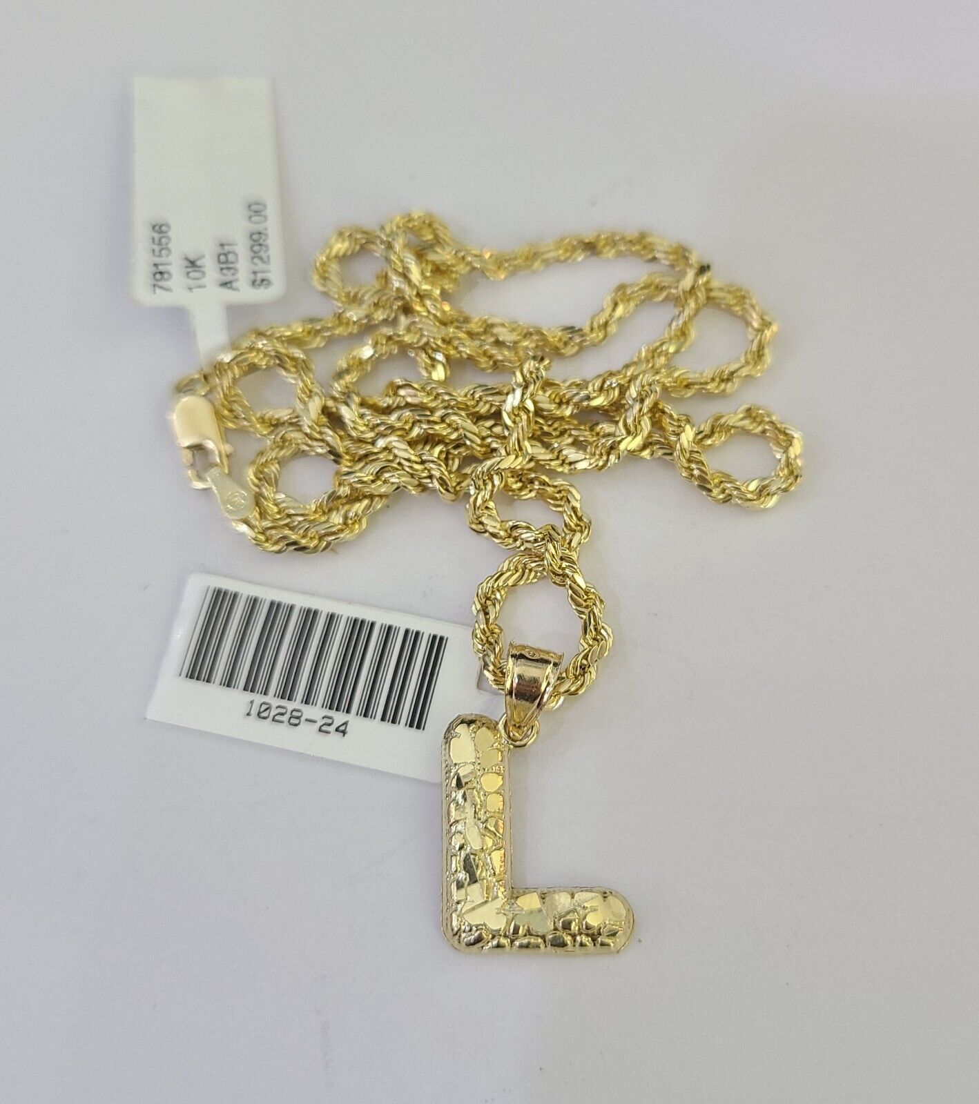 10k Gold Initial L Charm Rope Chain 16"-26" 2.5mm SET Necklace Alphabet Pendant
