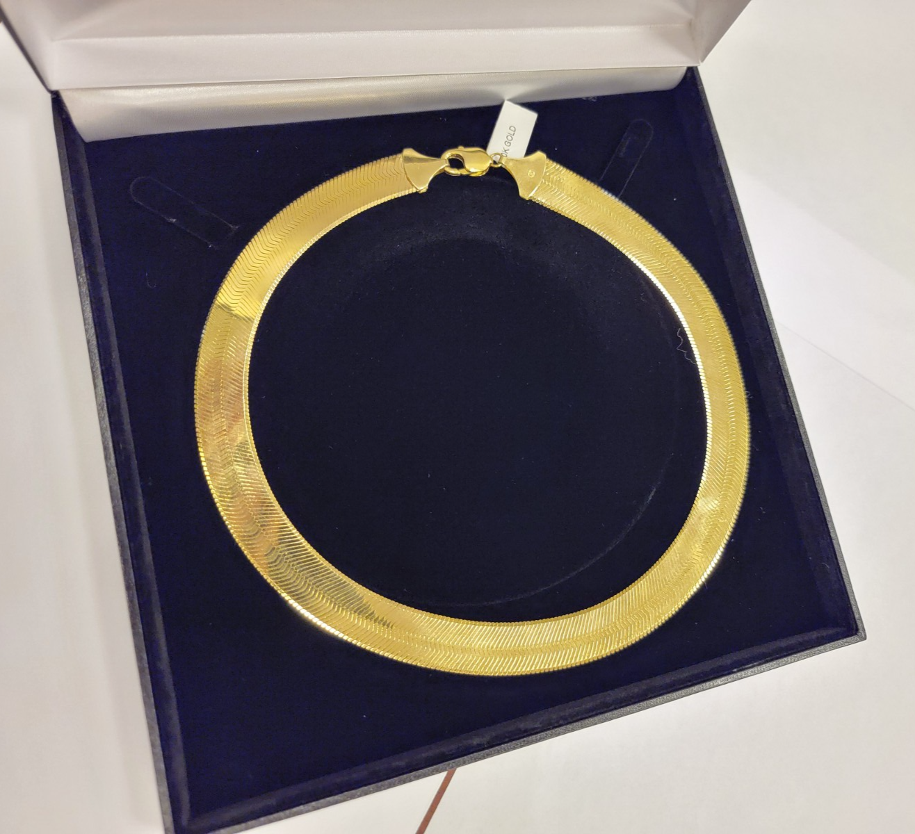 Real 10k Yellow Gold Herringbone Chain Necklace 15mm 22Inch Solid 10kt Men Women