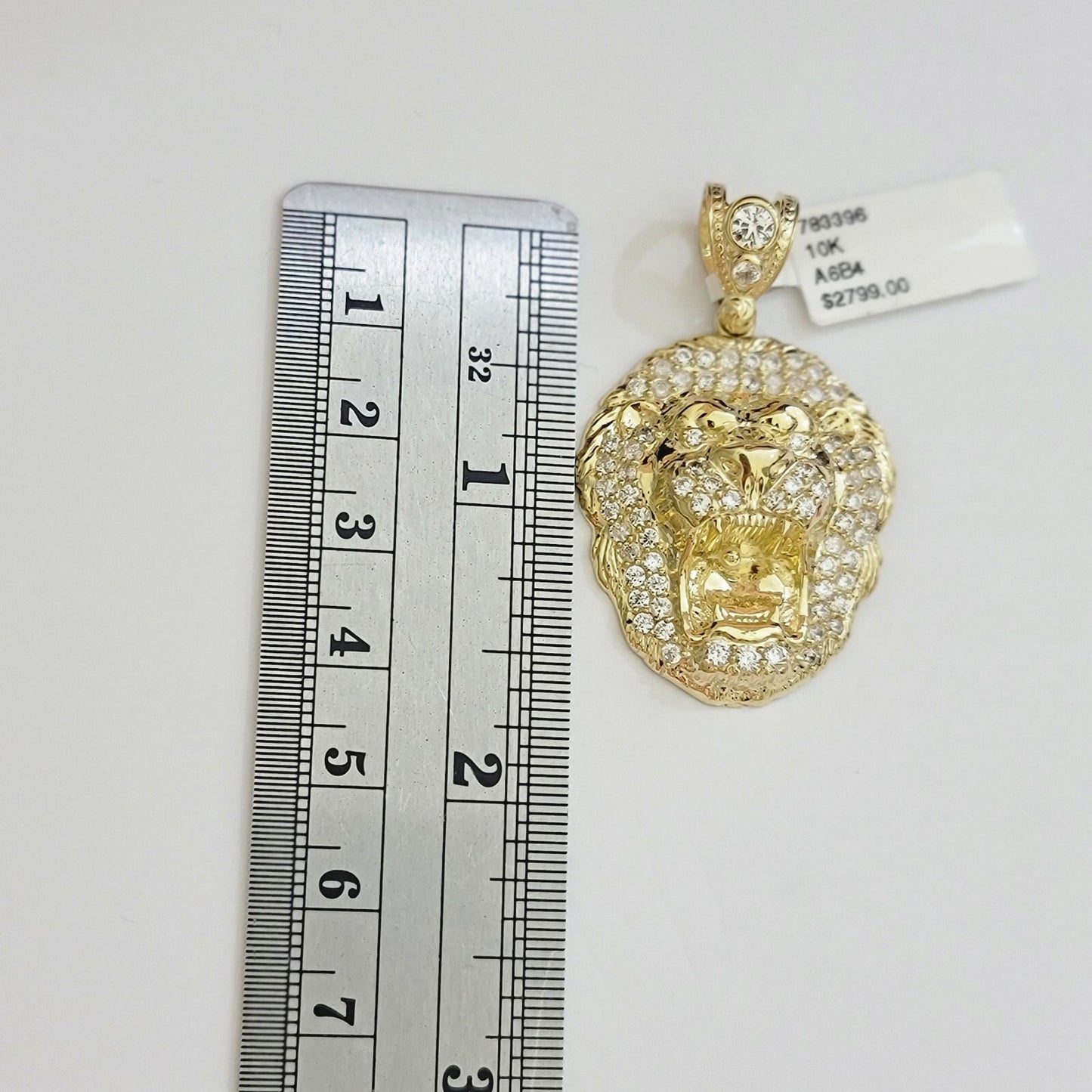 Real 10k Yellow Gold Pendant Lion Head charm 1.5 Inch, Men's 10KT / CAL