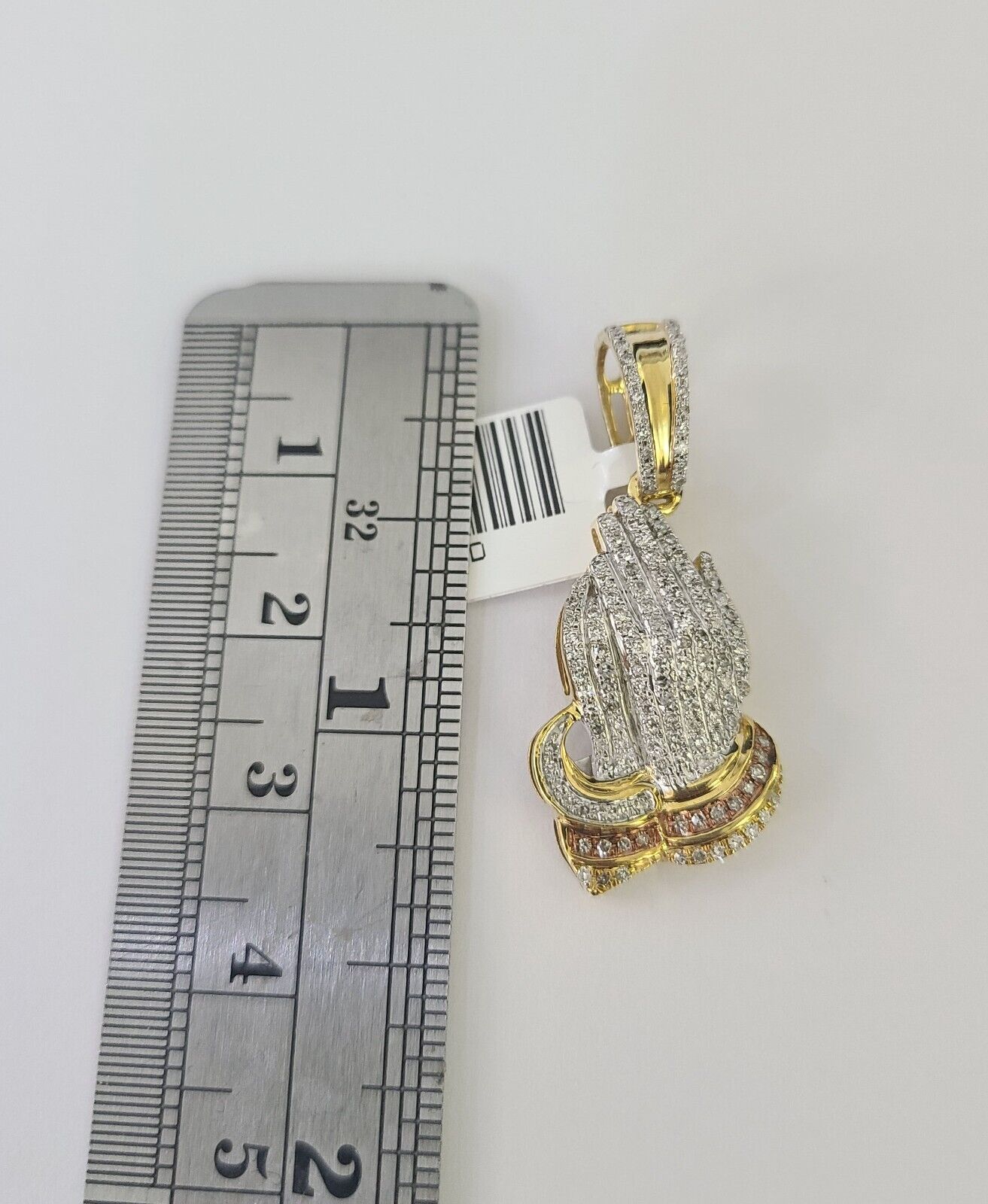 Real 10k Gold Necklace Chain Diamond Praying Hands Charm SET 3mm Miami Cuban
