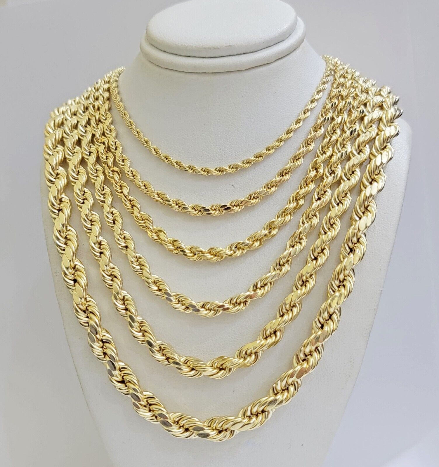 Real 10k Gold Rope Chain Necklace 18-30 Inch 3mm To 10mm Diamond Cut 10KT Yellow