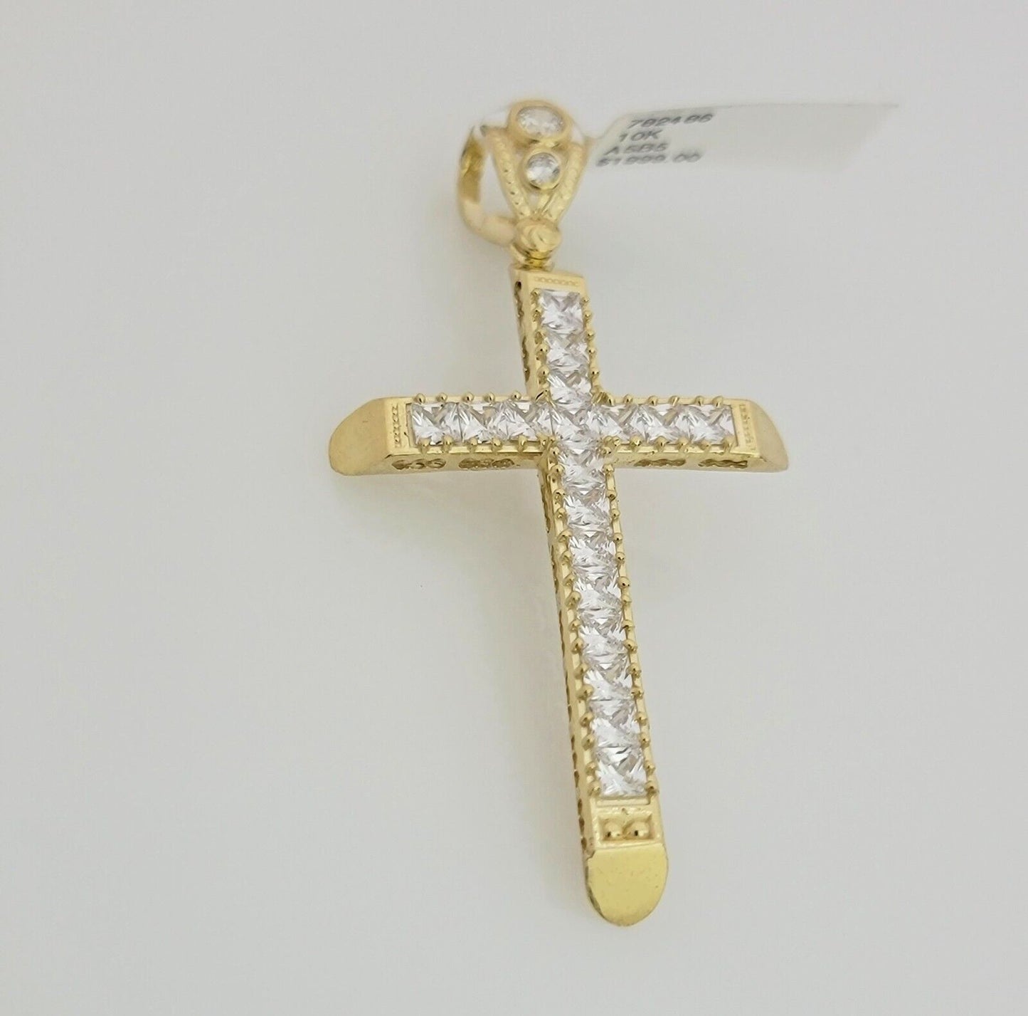 Real 10k Gold Rope Chain Cross SET Stone Charm Pendant Solid Necklace 4mm 24Inch