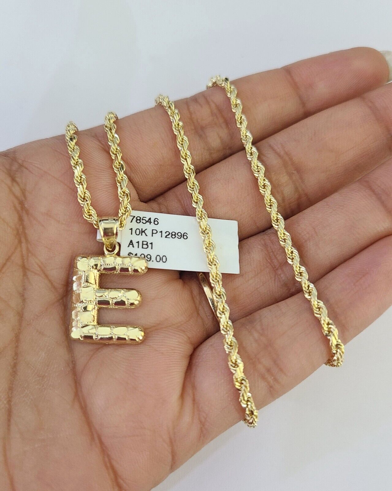 10k Gold Initial E Charm Rope Chain 16"-26" 2.5mm SET Necklace Alphabet Pendant