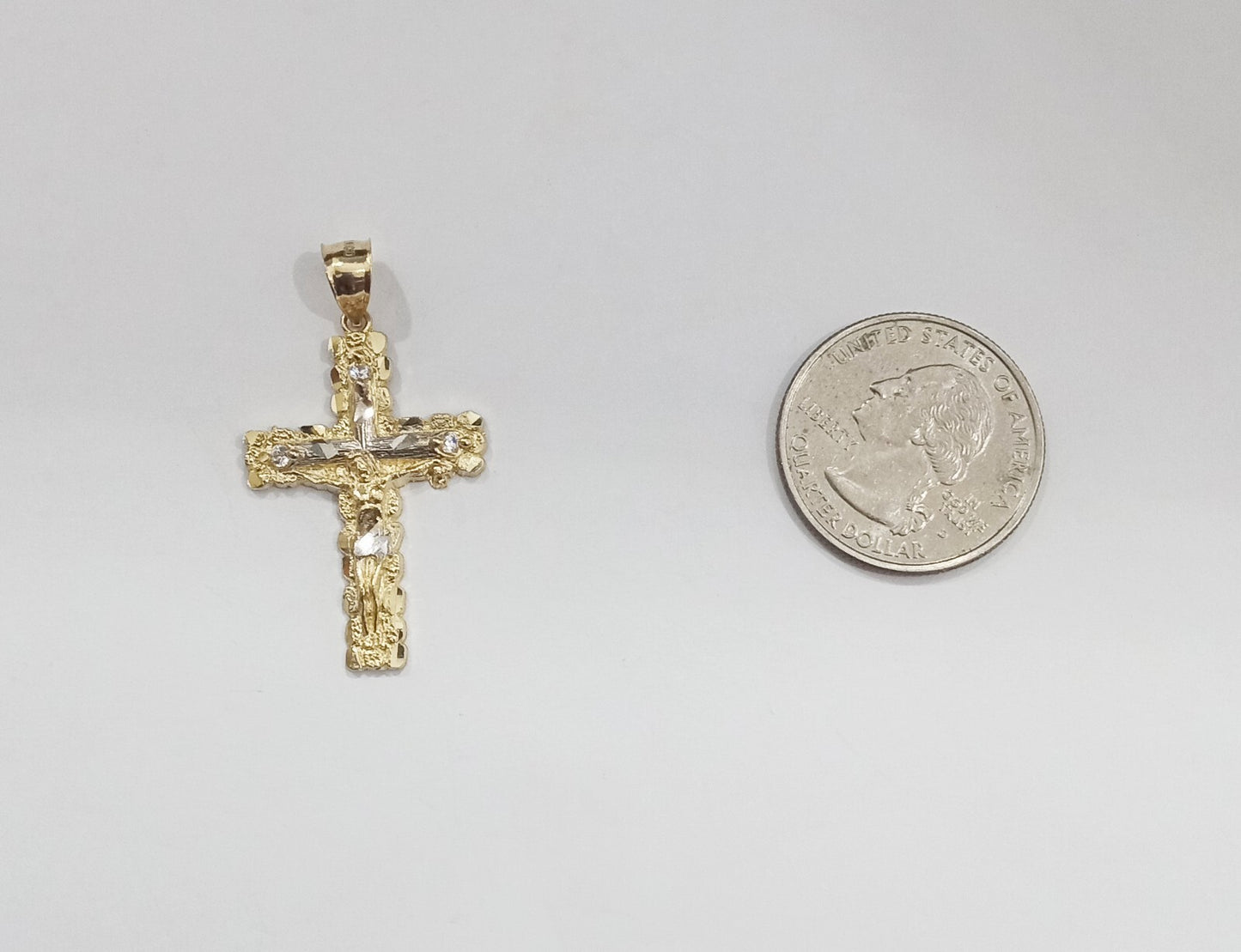 Real 14k Yellow Gold Jesus Crucifix Nugget Cross Charm Pendant 1.5" inch