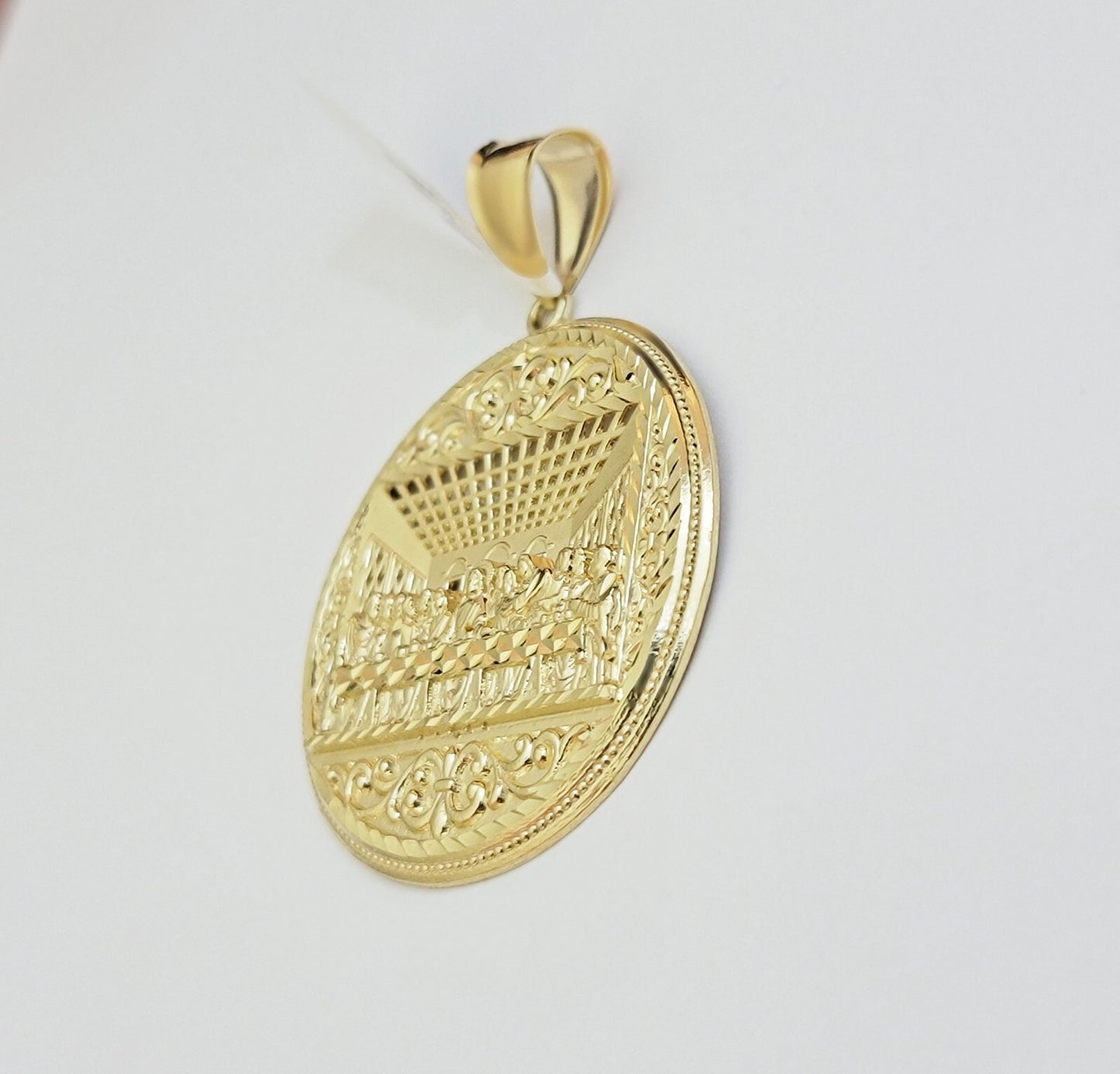 Real 10k Yellow Gold charm Pendant Last supper 2.25 Inch For Men's 10KT / CAL