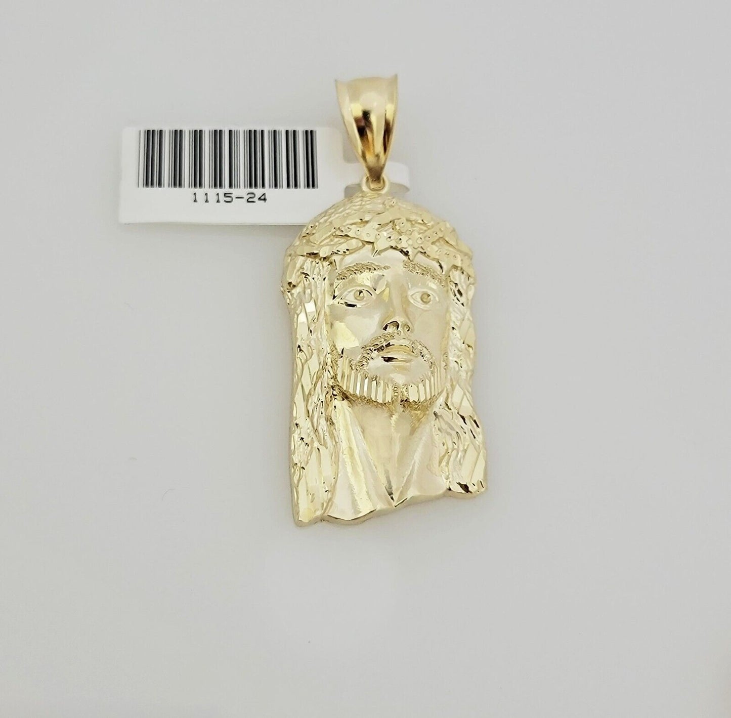 Real 10k Gold Rope Chain Jesus Face Charm Pendant Set 3mm Necklace 24 Inch SOLID
