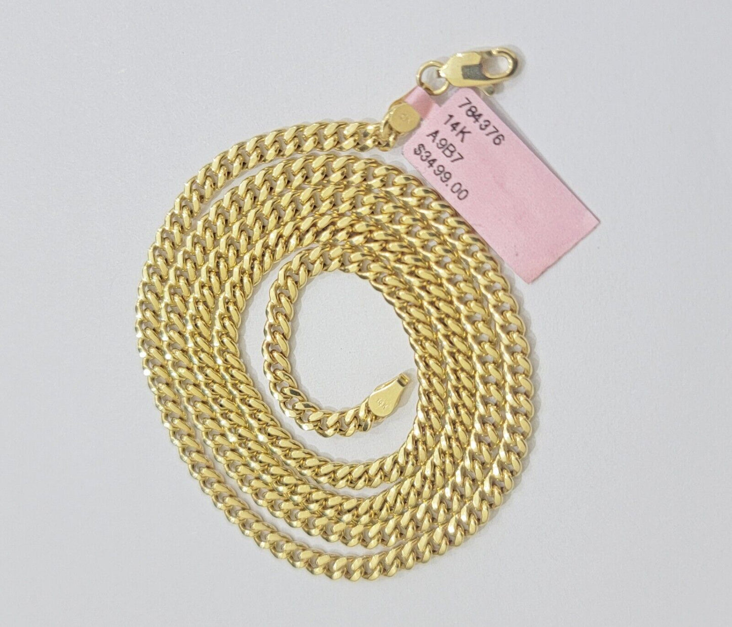 Real 14K Yellow Gold Chain Necklace Miami Cuban Link Chain 3.5mm 18" - 26'' Inch