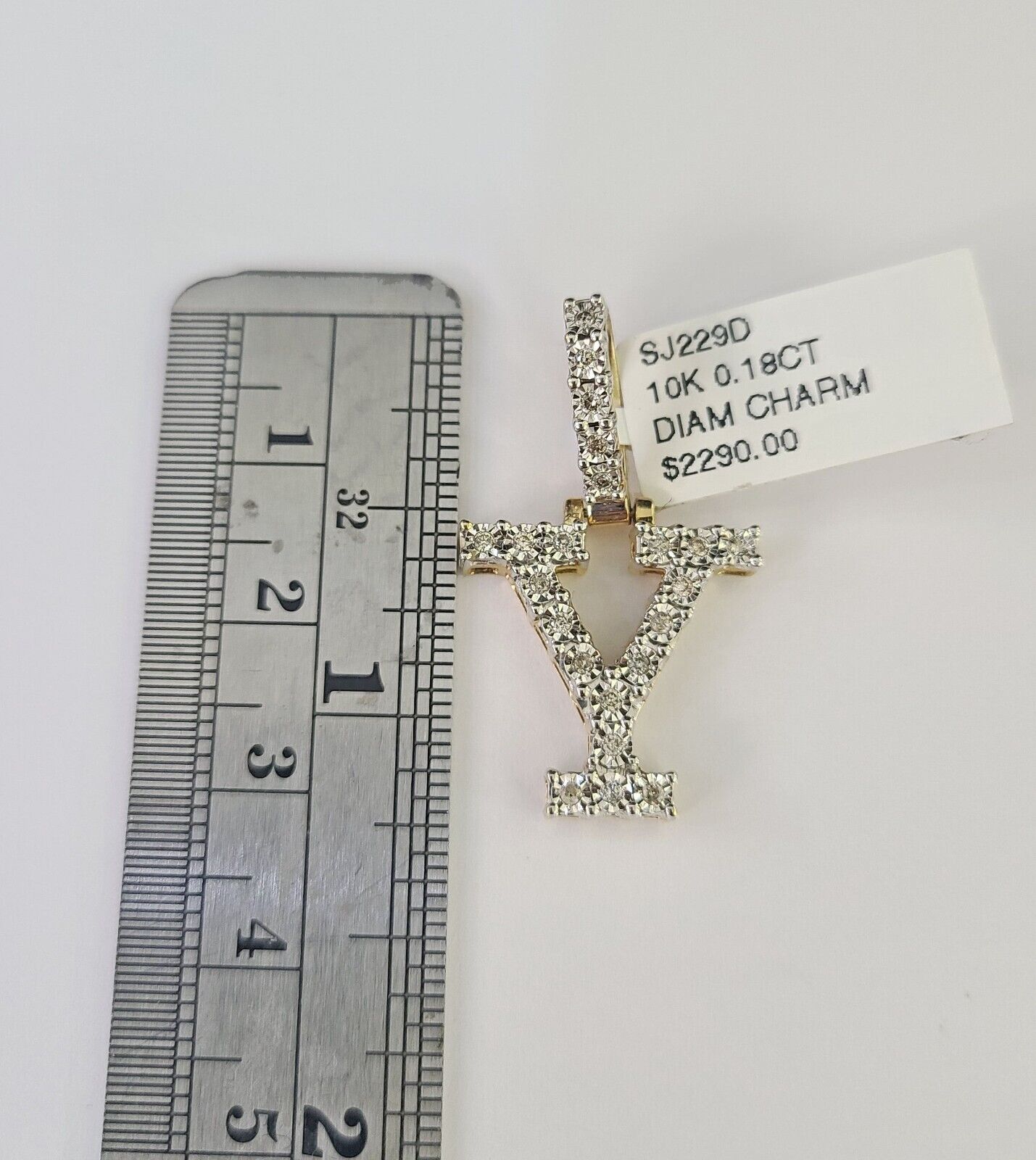 Real 10k Gold Necklace Chain Diamond Y Alphabet Charm SET 3mm Miami Cuban Link
