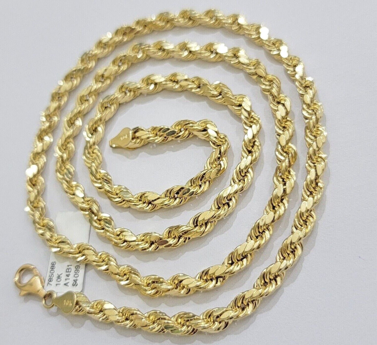 10k Yellow Gold Rope Chain Necklace 6mm 18-28 Inch Diamond Cuts Men's 10ktend