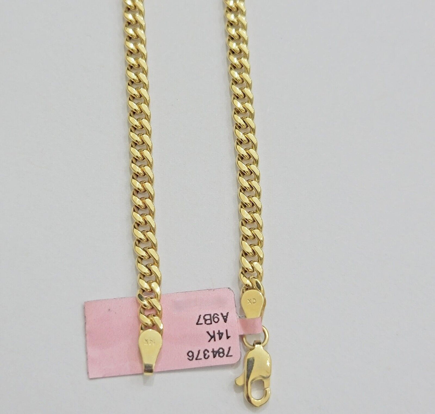 Real 14K Yellow Gold Chain Necklace Miami Cuban Link Chain 3.5mm 18" - 26'' Inch