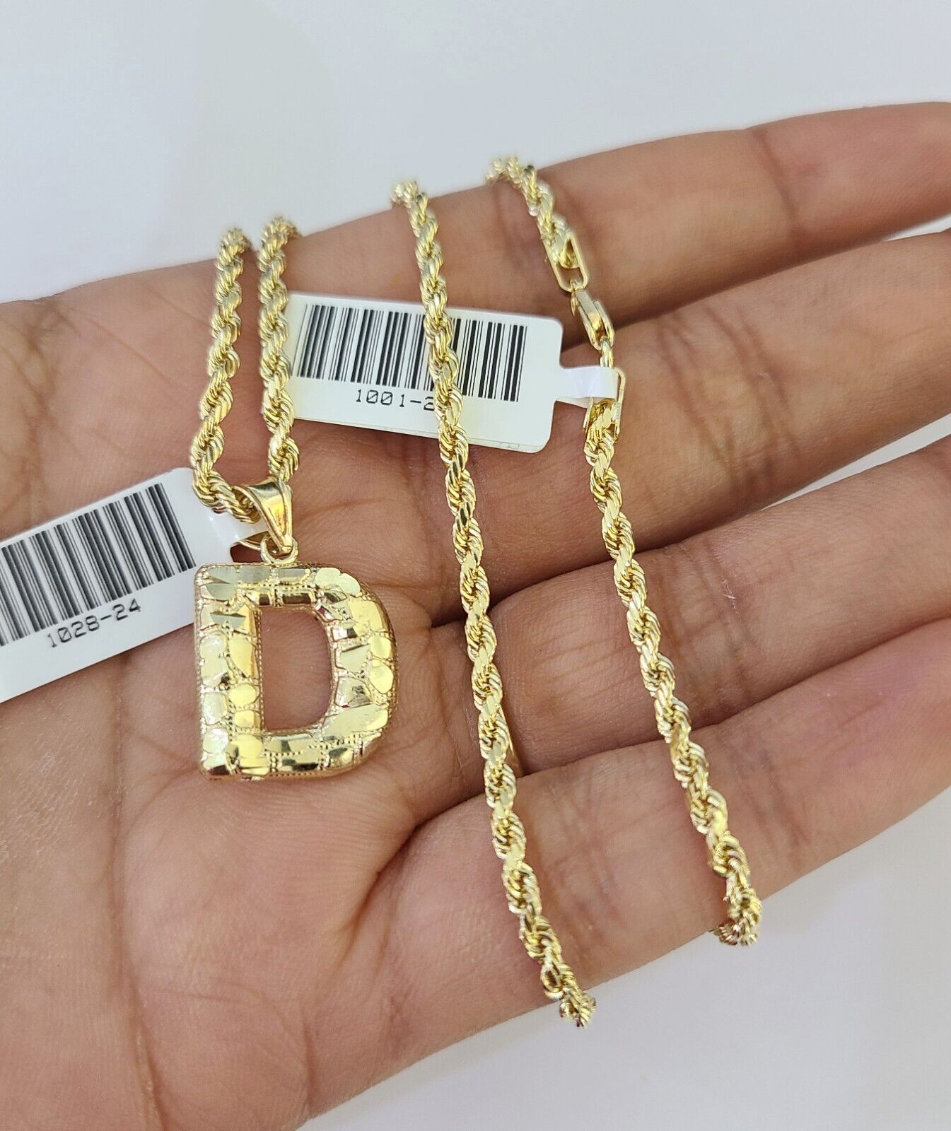 10k Gold Initial D Charm Rope Chain 16"-26" 2.5mm SET Necklace Alphabet Pendant