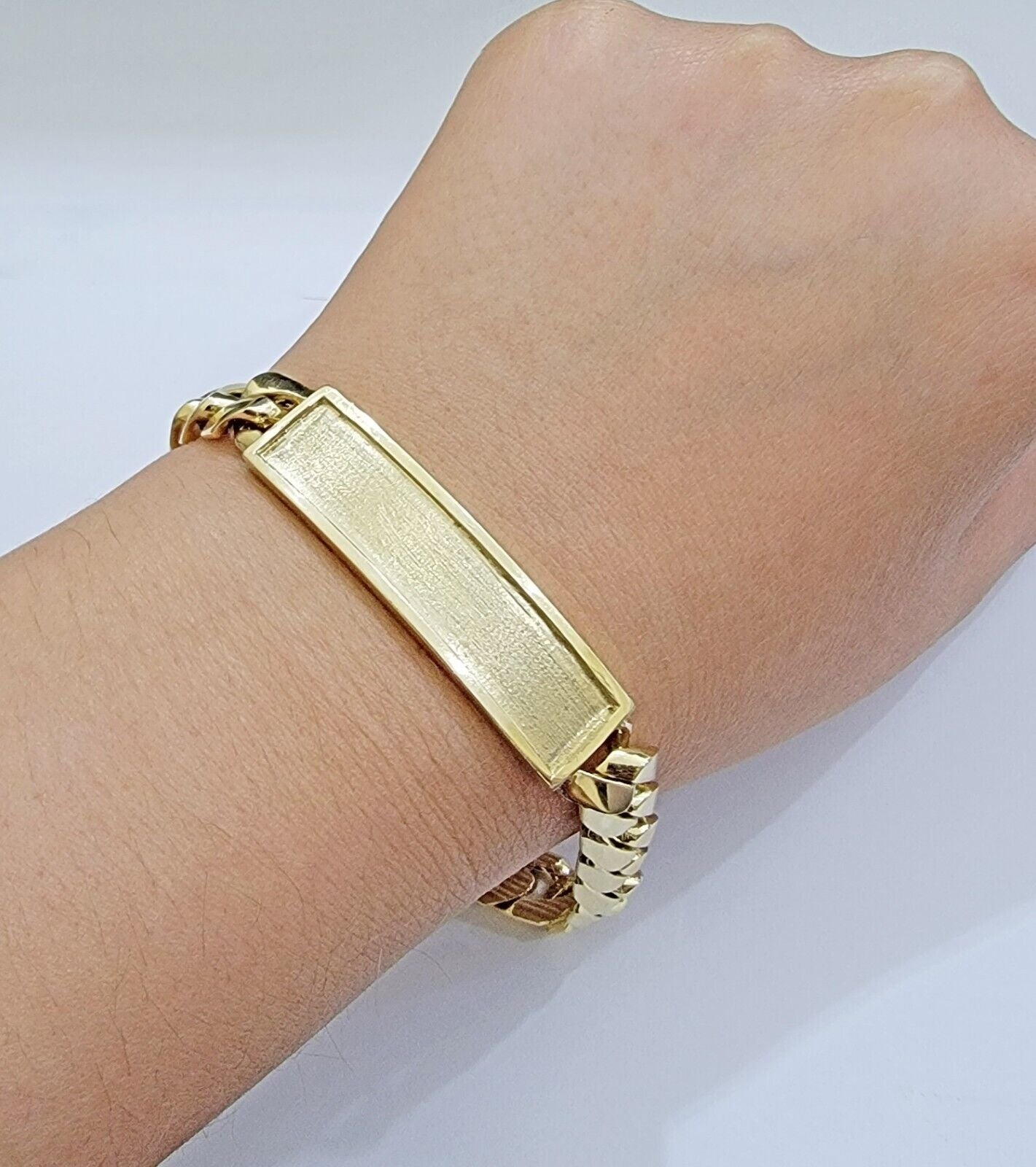 Real 14k Gold Bracelet ID Name Plate 8 Inch Miami Cuban Link 10mm Men SOLID 14KT