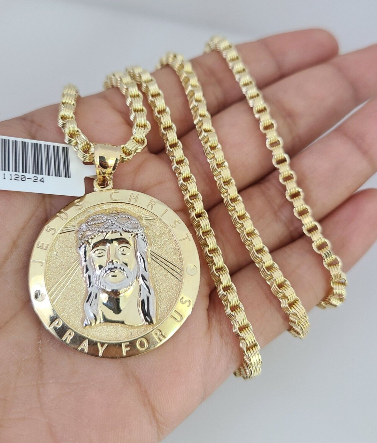 Real 10k Gold Byzantine Chain Jesus Charm Pendant SET 3mm 28 Inch Mens Necklace