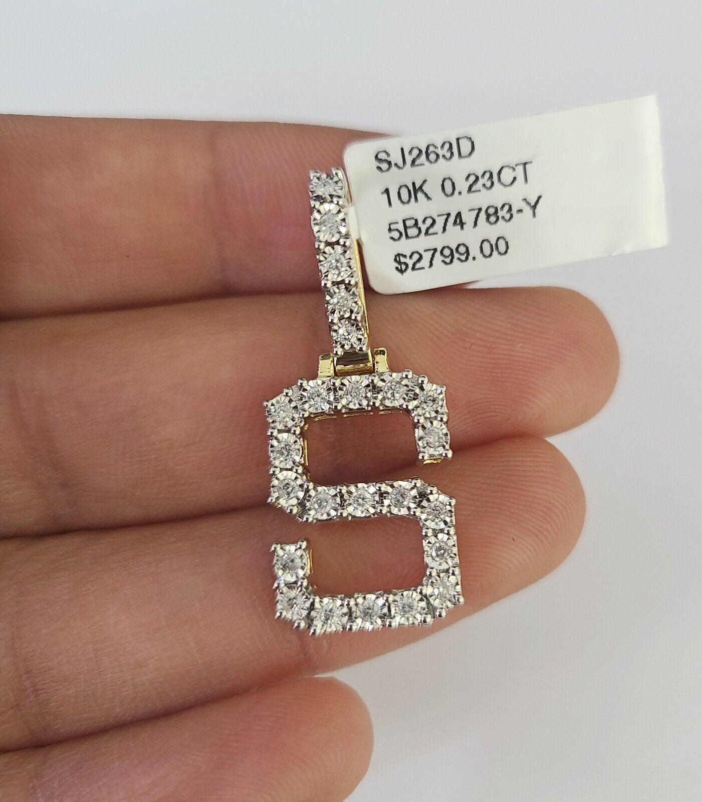 Real 10k Gold Necklace Chain Diamond S Alphabet Charm SET 3mm Miami Cuban Link