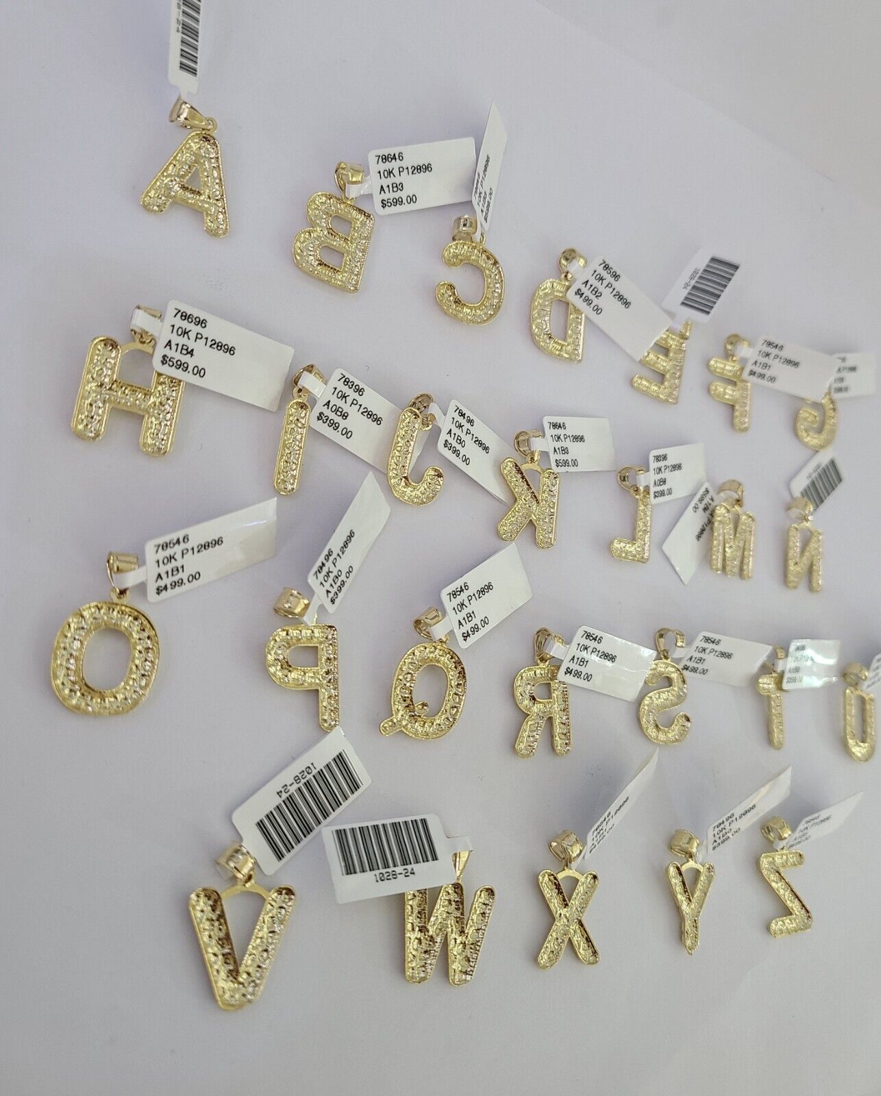 10k Yellow Gold Initials Charm Pendant A-Z Nugget Alphabets Men Women Real
